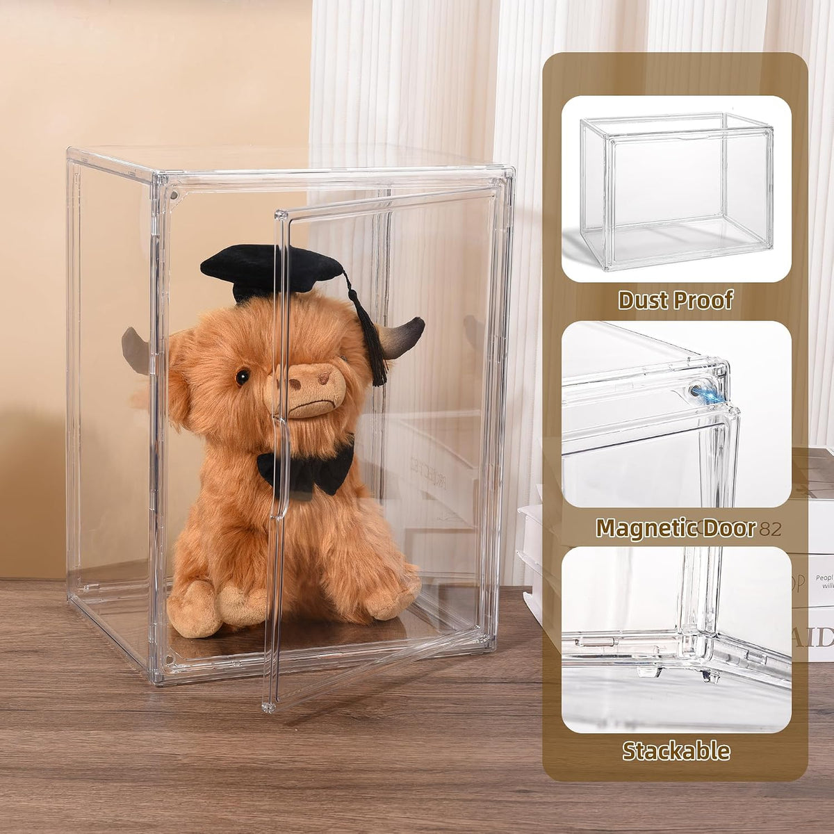 CELSOL Clear Acrylic Display Case – Stackable Storage Box with Magnetic Lid, Dustproof Organizer for Collectibles, Figures, Shoes, and Books – Large Size 14.2"x8.7"x10.6"