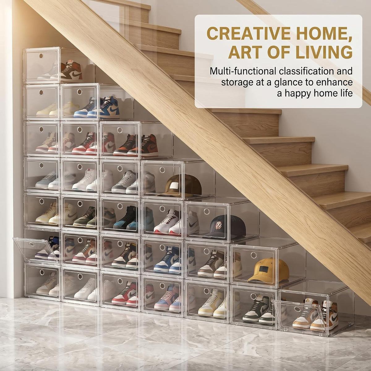 Clear Shoe Storage Boxes 9 Pack, Stackable Bins with Magnetic Doors