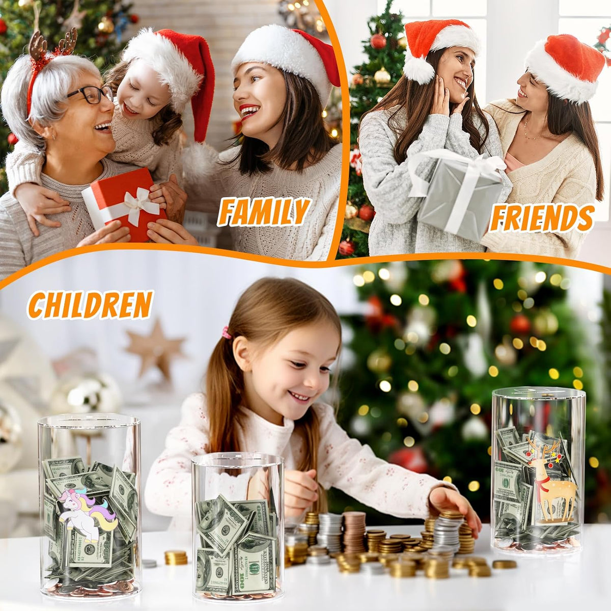NIUBEE Clear Piggy Bank for Adult Kid, Unbreakable Acrylic Saving Money Jar