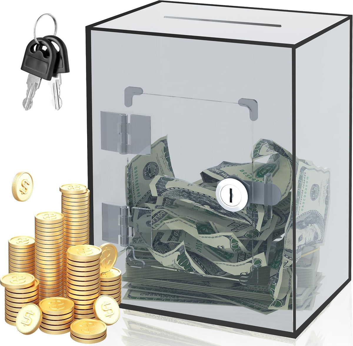 Large Acrylic Clear Piggy Bank, Money Saving Box for Cash Saving with Key, Openable Clear Acrylic Savings Jar for Adults Kid (Blue-Green)