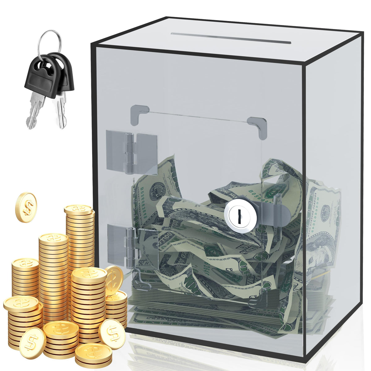Large Acrylic Clear Piggy Bank, Money Saving Box for Cash Saving with Key, Openable Clear Acrylic Savings Jar for Adults Kid (Blue-Green)