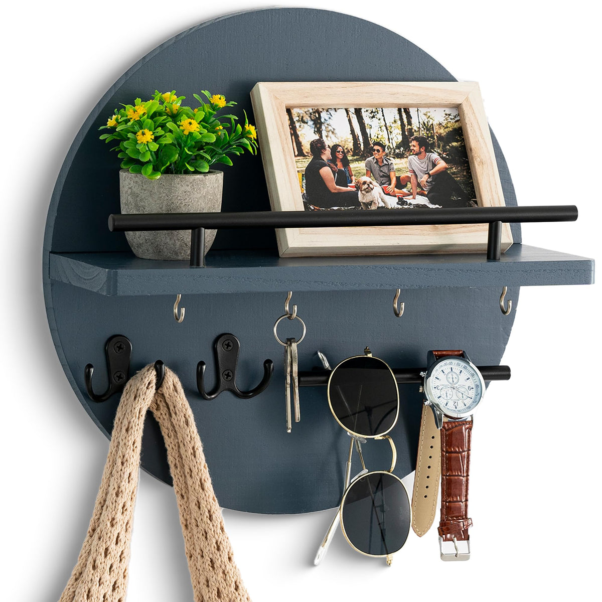 Key Holder Wall Mount with Shelf and Hooks, Mail Organizer for Wall