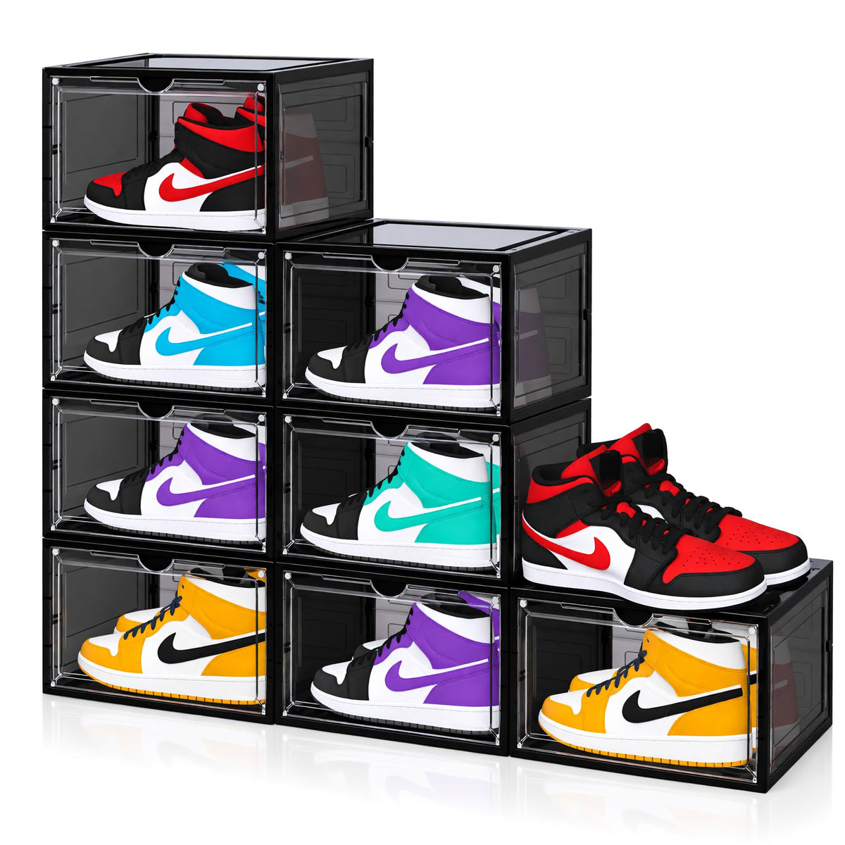 Large Clear Shoe Storage Boxes Stackable, 8 Pack Hard Plastic Shoe Storage Organizer with Magnetic Door, Shoe Container Sneaker Storage Display Case Fit up to US Size 13 Clear