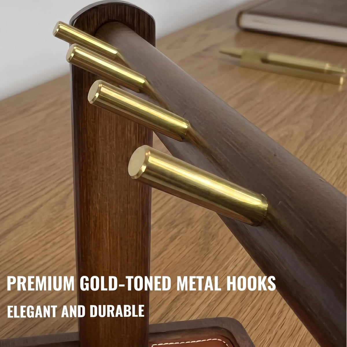 Bamboo Valet Tray with Hooks- Men's EDC Key Tray
