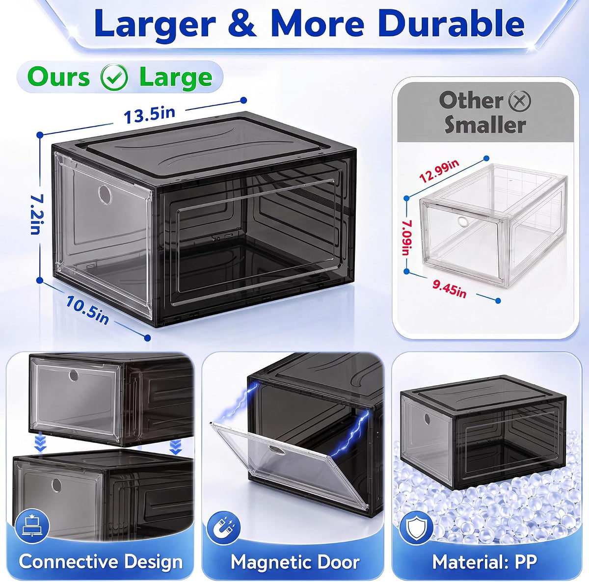 Sturdy Stackable Shoe Box,Clear Shoe Organizer with Magnetic Door