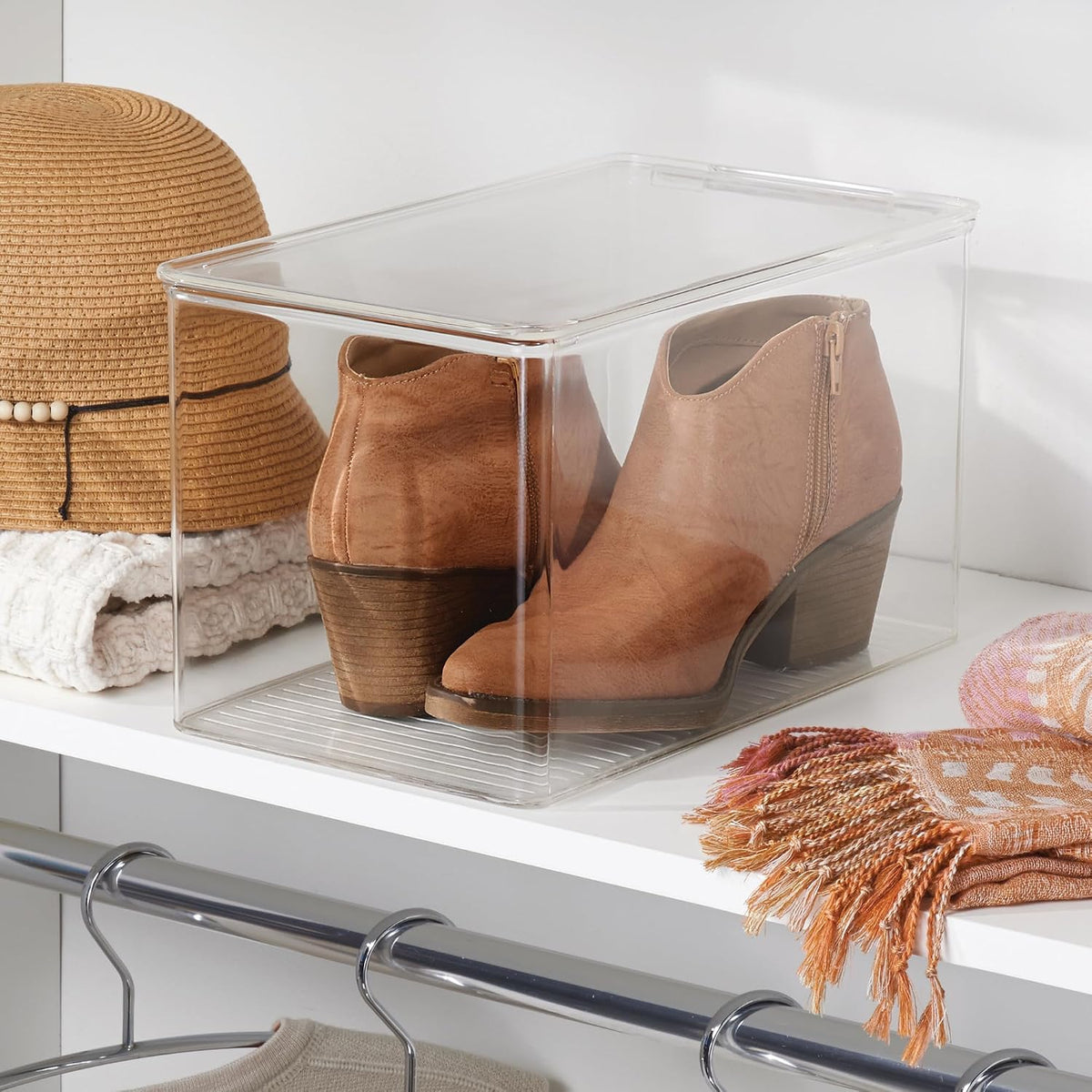 iDesign Stackable Clear Plastic Shoe Boxes with Lids, 2-Pack
