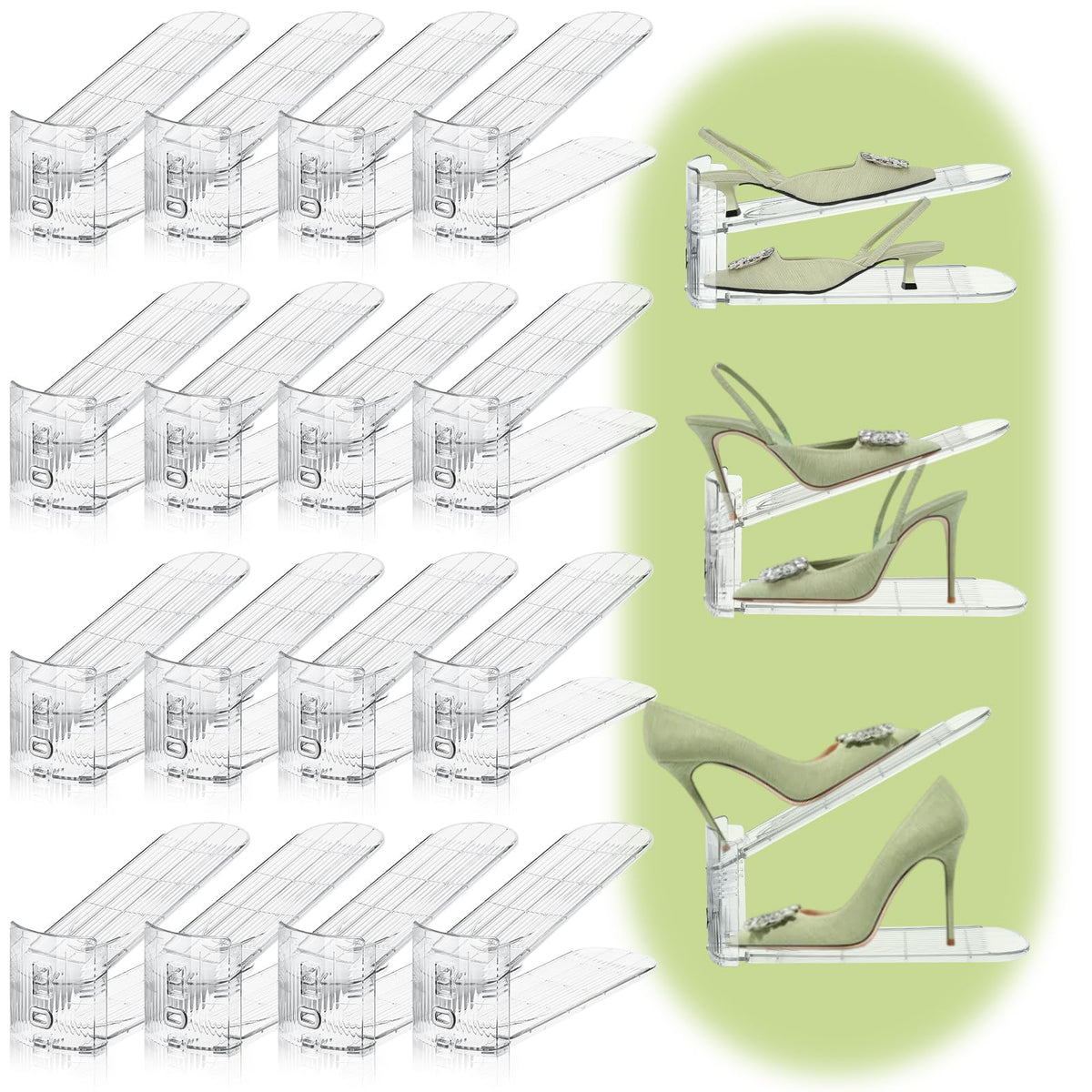 Shoe Slots Organizer,20 PACK Transparent Shoe Stacker Adjustable Shoe Slot Organizer Space Saver Shoe Rack Holder Shoe Storage Organizers for Closet,Transparent