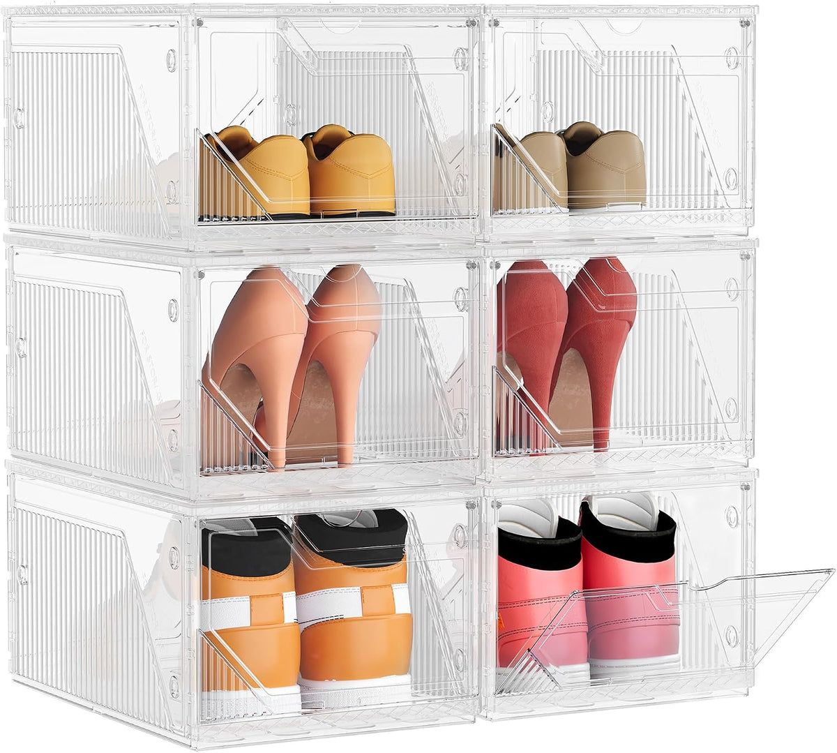 SONGMICS Shoe Boxes with Magnetic Doors, Set of 6, Fit up to US Size 12