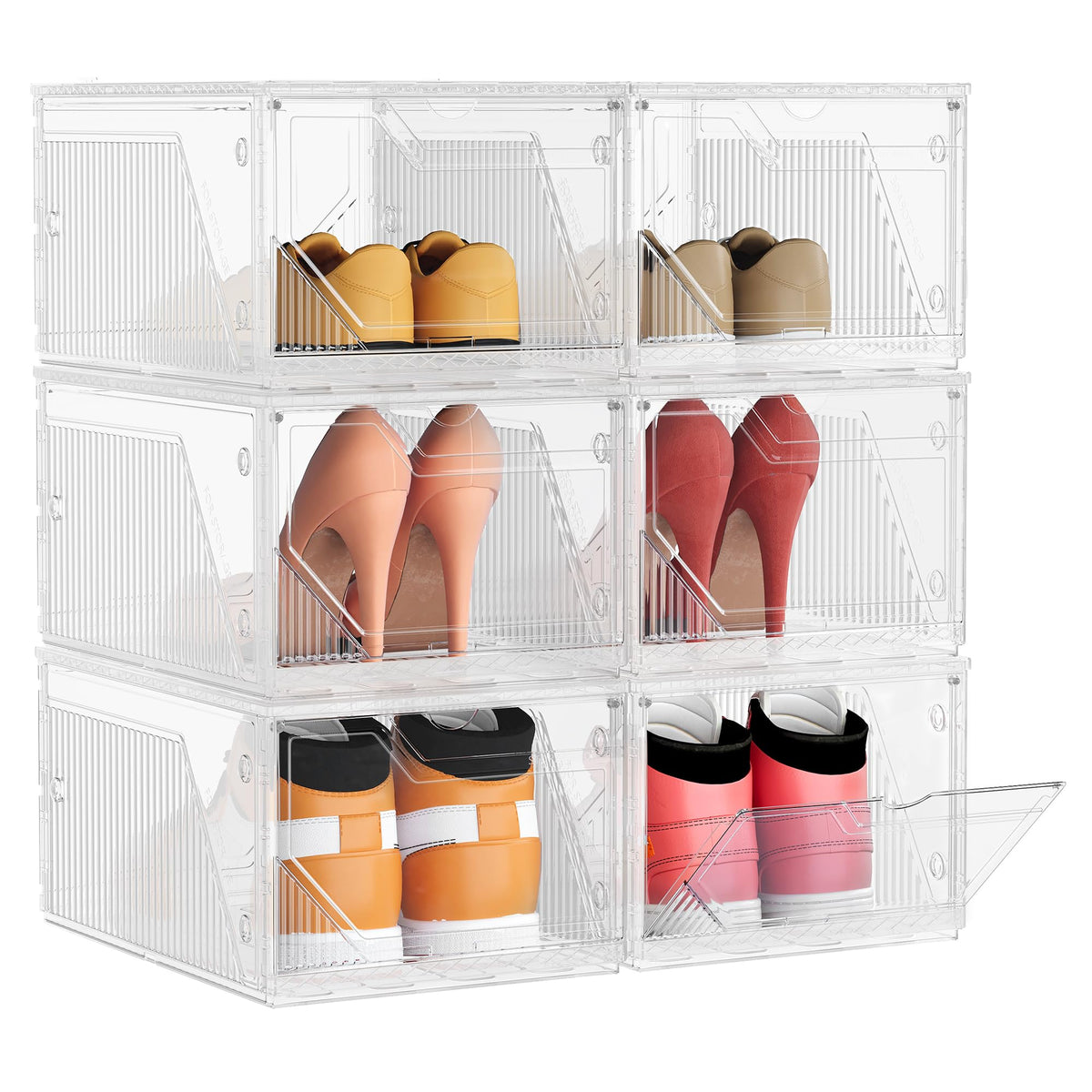 SONGMICS Shoe Boxes with Magnetic Doors, Set of 6, Fit up to US Size 12