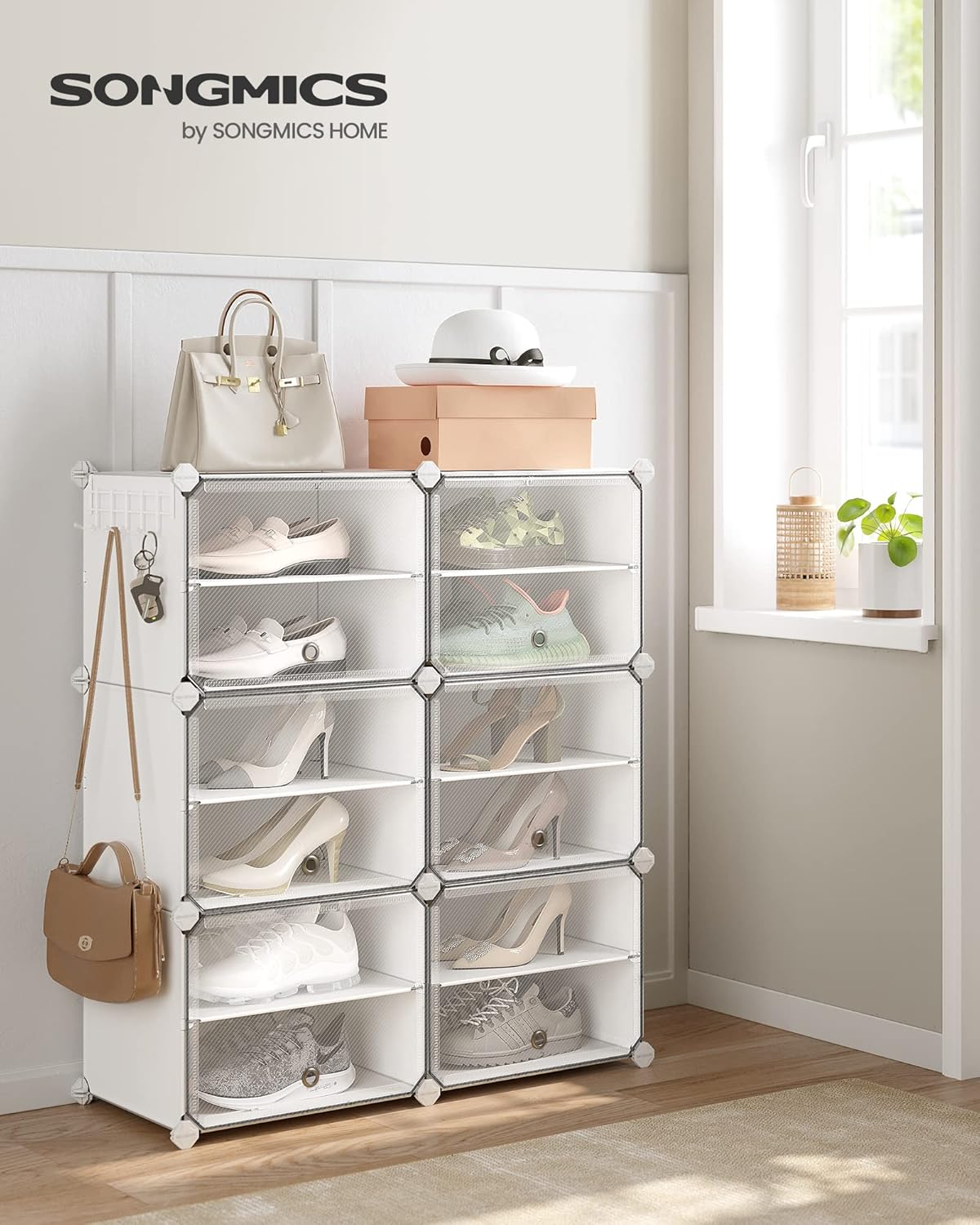 SONGMICS Shoe Rack, 6-Tier with Doors, 24-Pair Storage Cabinet