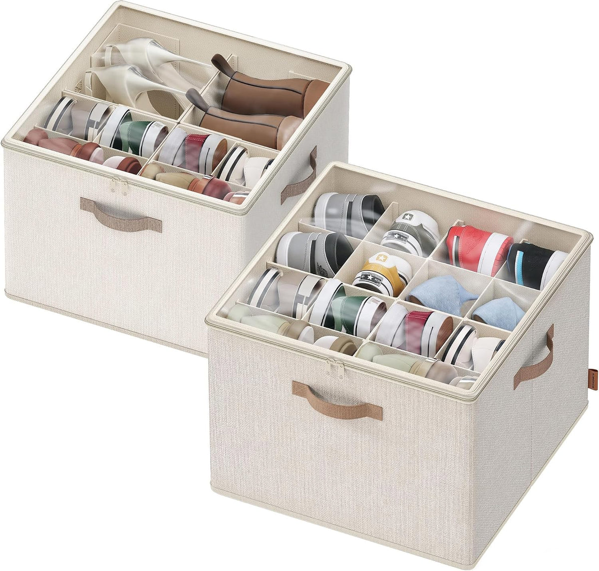 SONGMICS Shoe Organizer for Closet, 2 Pack Fabric Bins, Fits up to 32 Pairs
