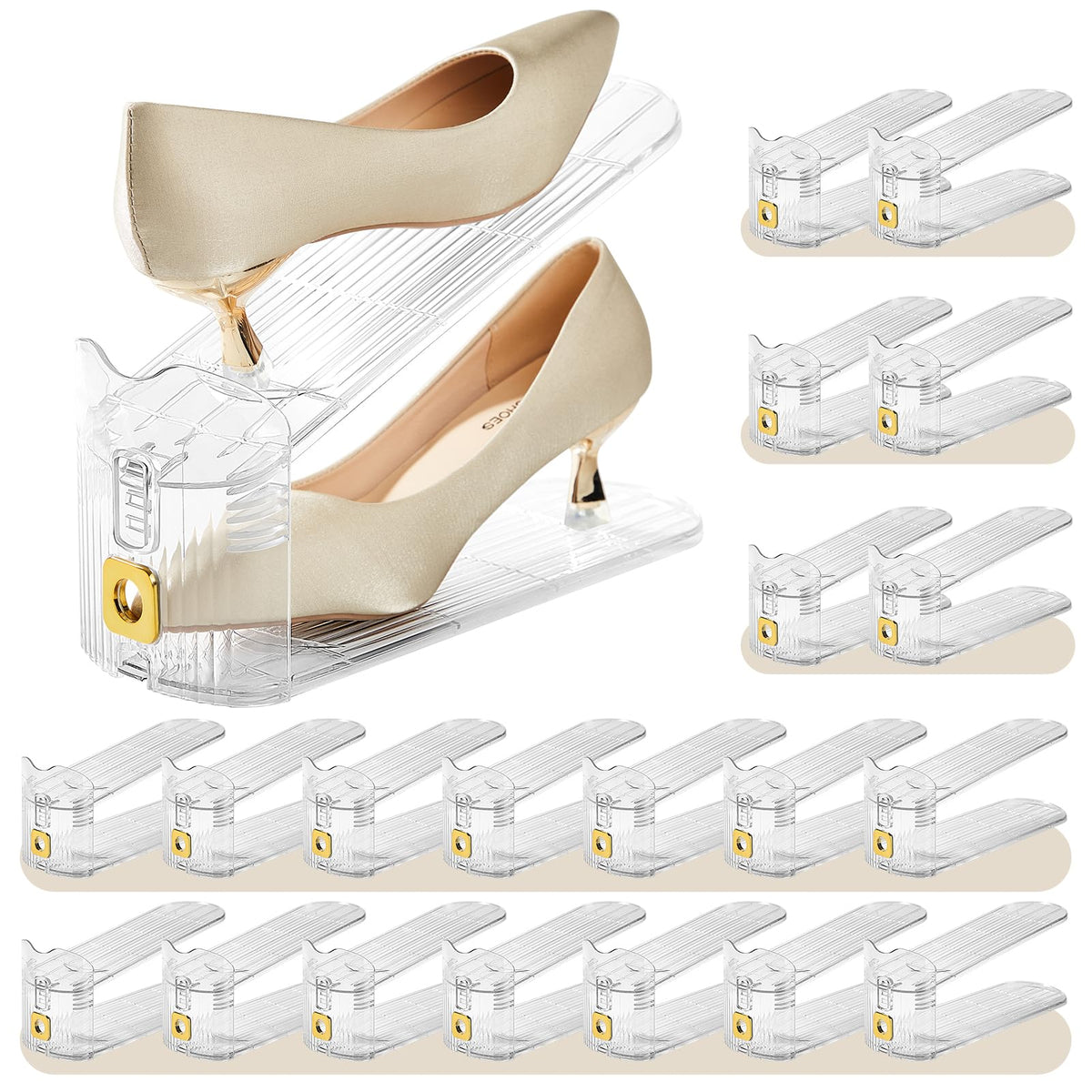 Shoe Slots Organizer,20 PACK Transparent Shoe Stacker Adjustable Shoe Slot Organizer Space Saver Shoe Rack Holder Shoe Storage Organizers for Closet,Transparent
