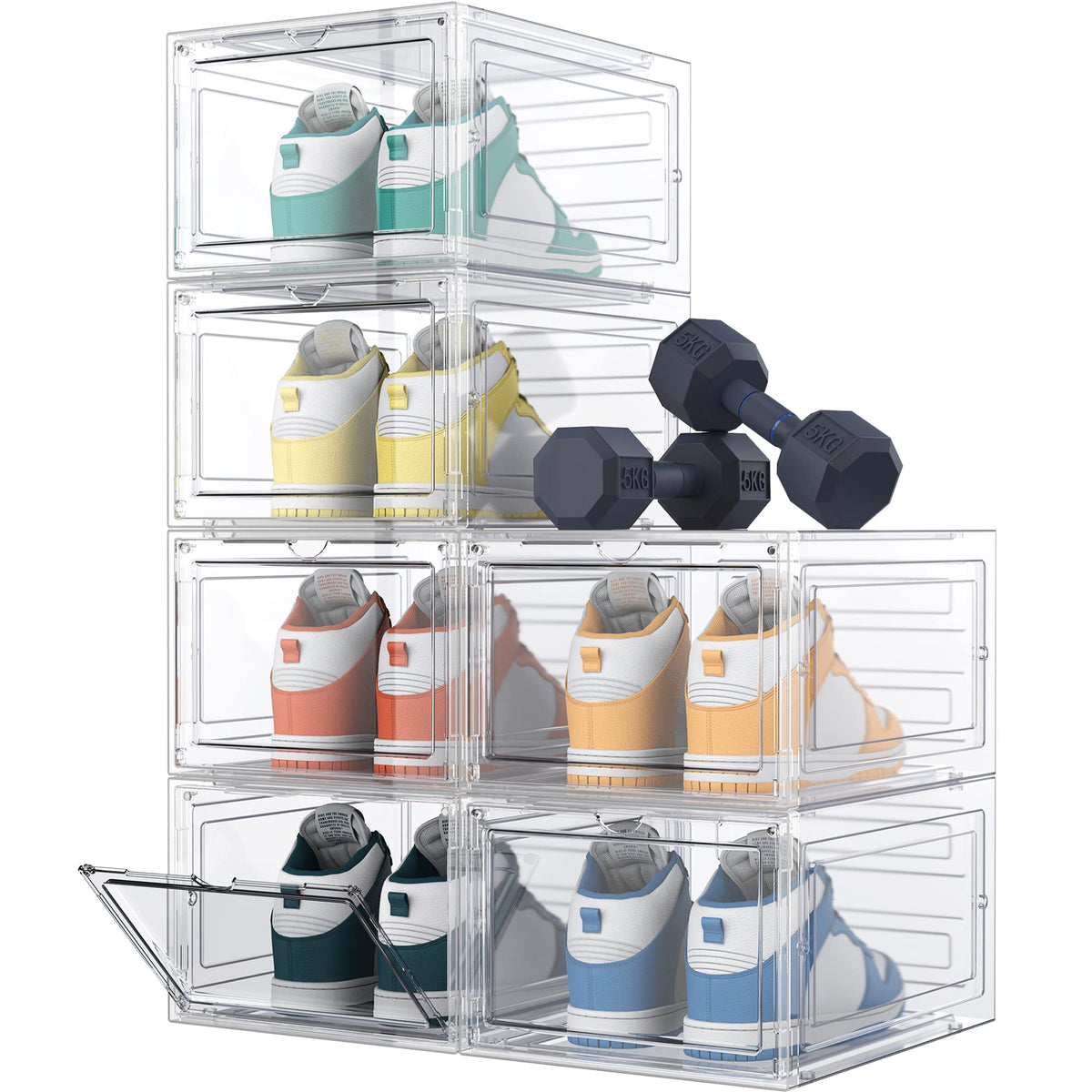 HOMIDEC Shoe Storage, 6 Pack Shoe Organizer Clear Hard Plastic Shoe Box