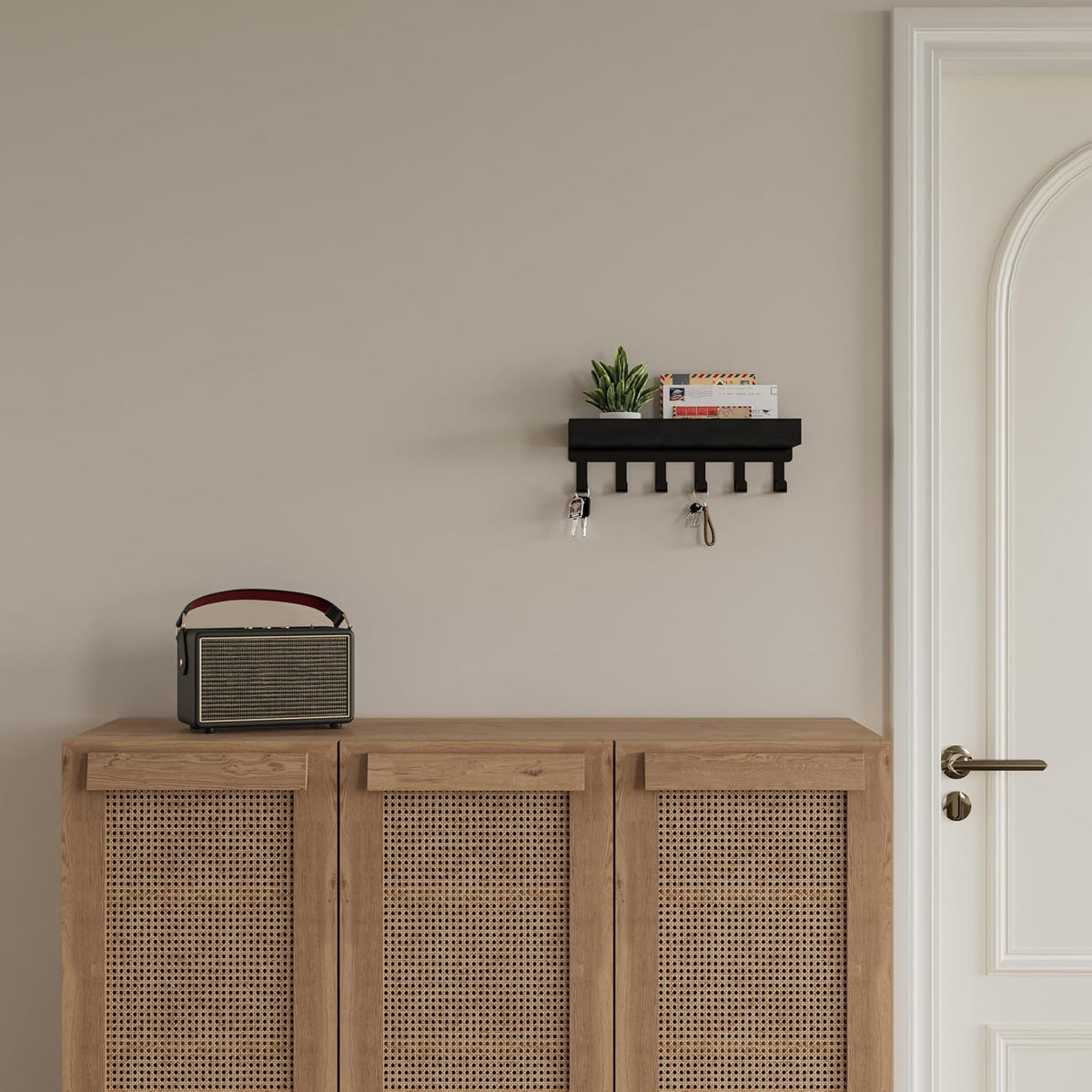 Key Holder Wall Mount Magnetic Adhesive, Key Hooks Rack with Shelf