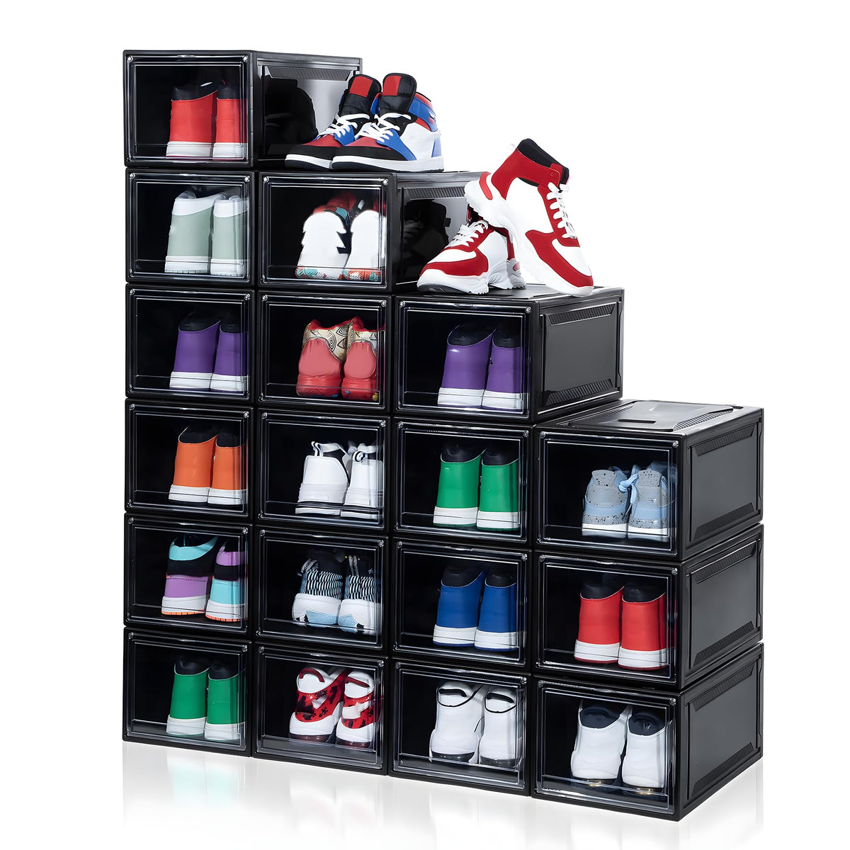 MMBABY 12 Pack Acrylic Clear Shoe Boxes, Ultra Clear Stackable Sneaker Display Cases with Magnetic Door, Professional Grade Shoe Display Case for Sneakers & Boots, Fits Up to US Men's Size 15