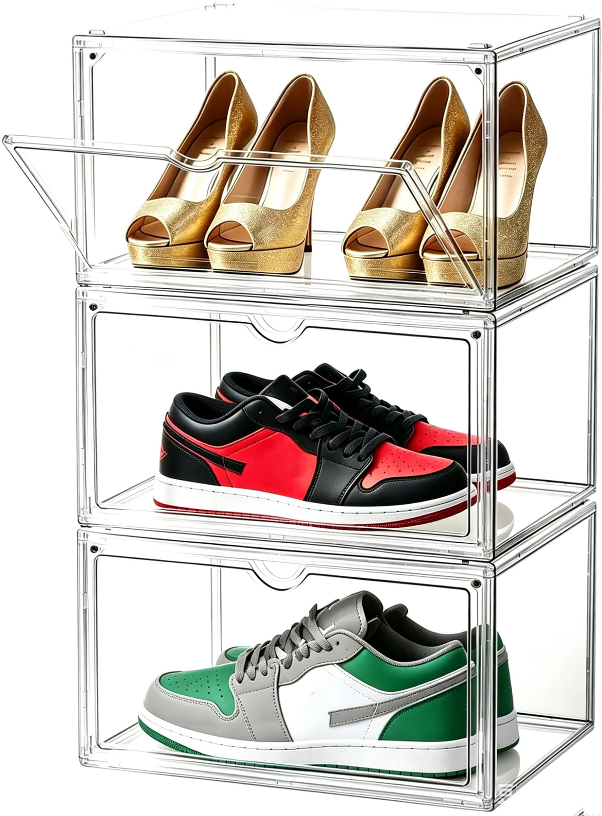 Clear Shoe Organizer,Stackable Shoe Display Case,Shoe Box Storage Bins with Magnetic Door,Fit Shoe Size Up to US 14 (X-Large-1Pack)
