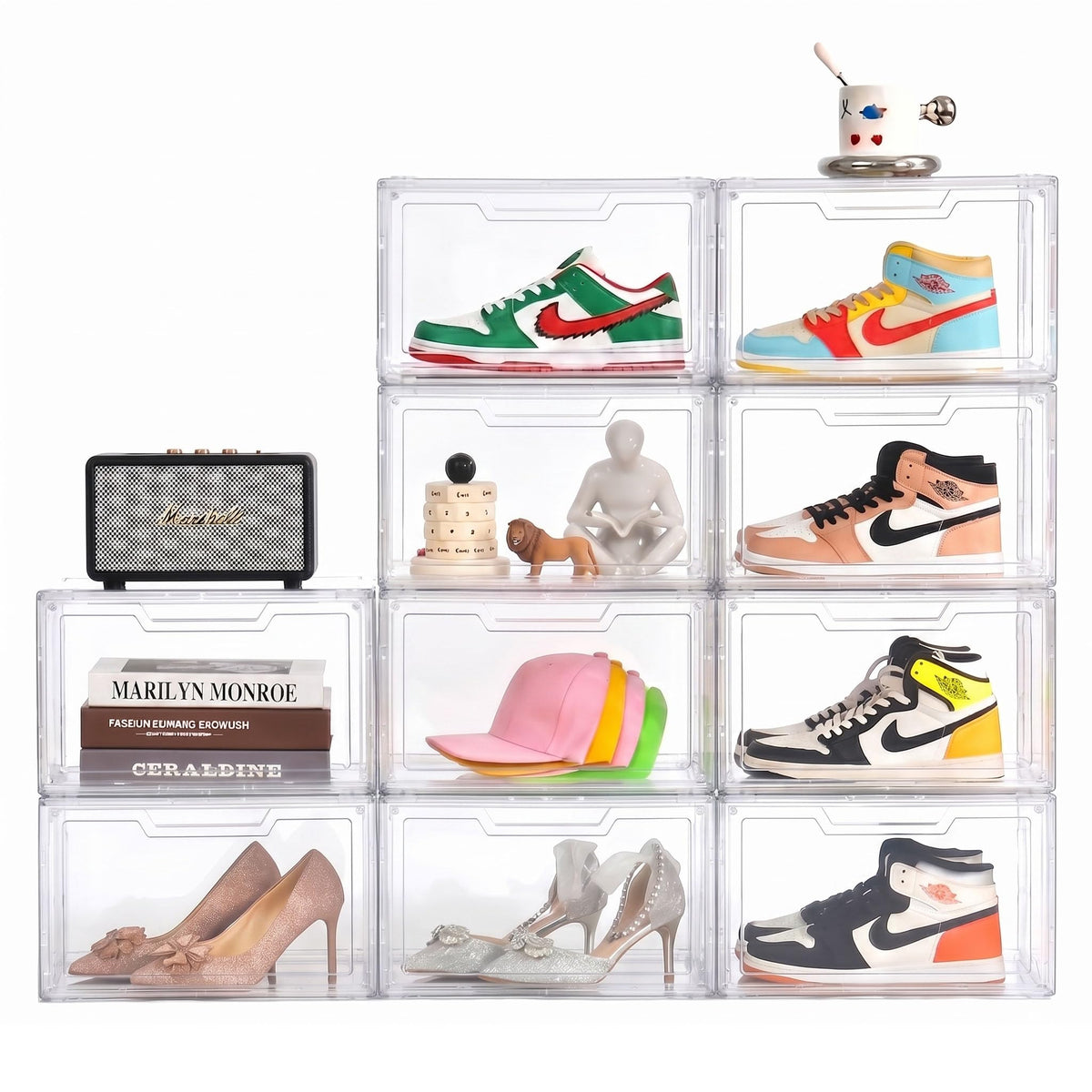 Magnetic Acrylic Clear Shoe Boxes – 360° Transparent Stackable Sneaker Storage & Organizer Box, Professional Shoe Display Case & Multipurpose Storage Bin for Closet (5pcs)