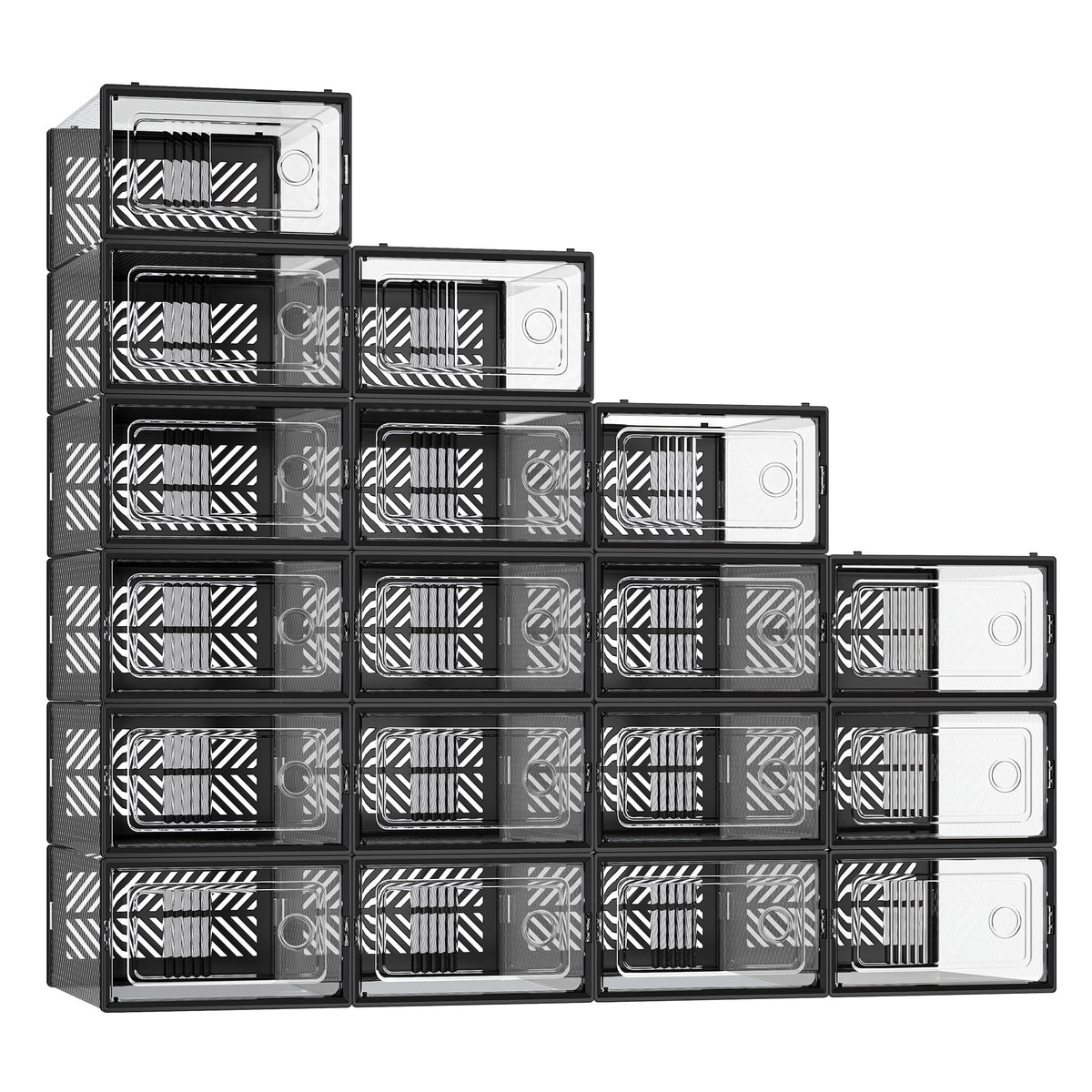 SONGMICS Stackable Shoe Boxes, Foldable, Ventilated Clear, Set of 12