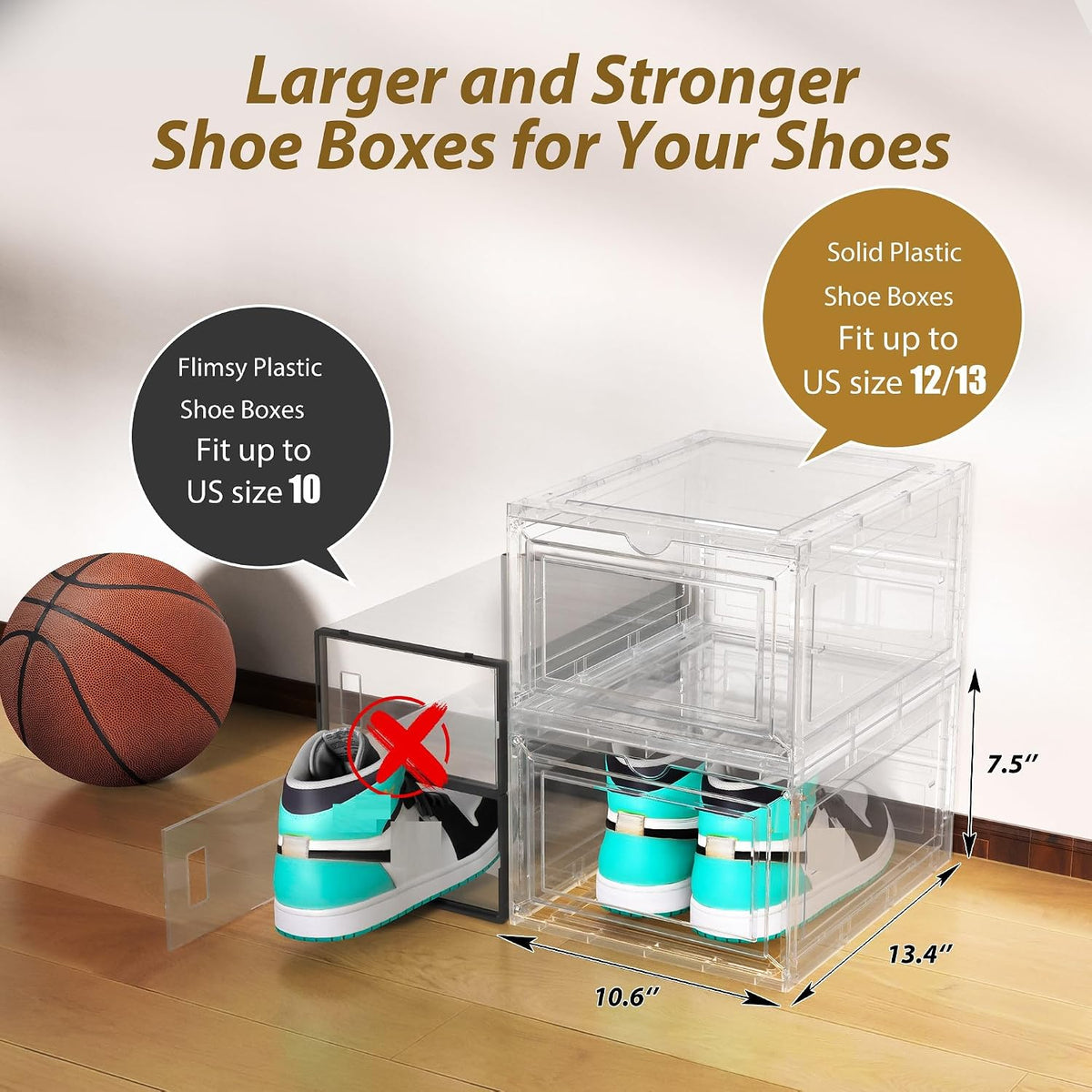 10 Pack Thickened Plastic Clear Stackable Shoe Box Organizer, White