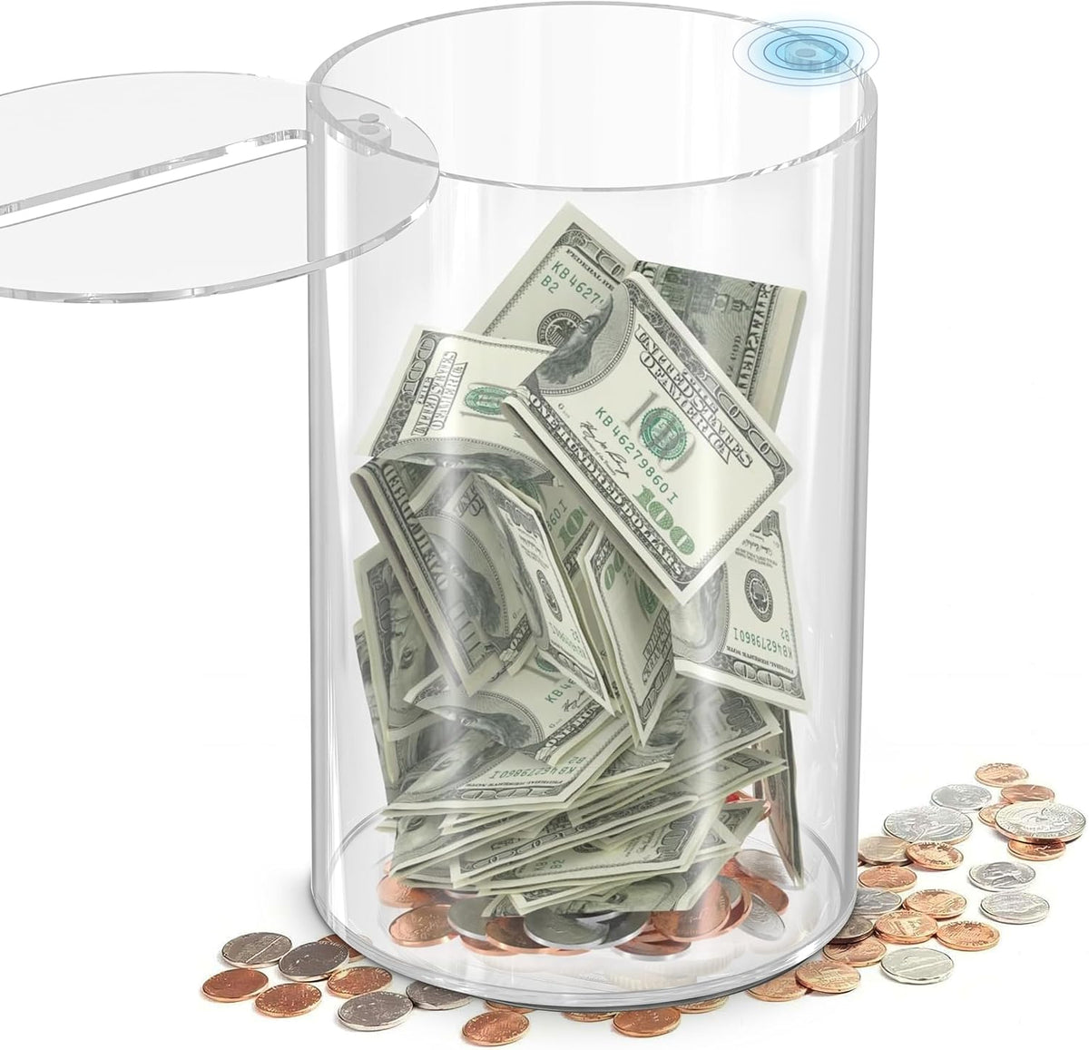 Clear Tip Jar - Acrylic Donation Box w/Magnetic Lid & Money Slot - Coin Jar for Small Business & Home Savings - Safe & Stylish Donation Jar - Modern Cash Box - Sturdy Bartender Accessories
