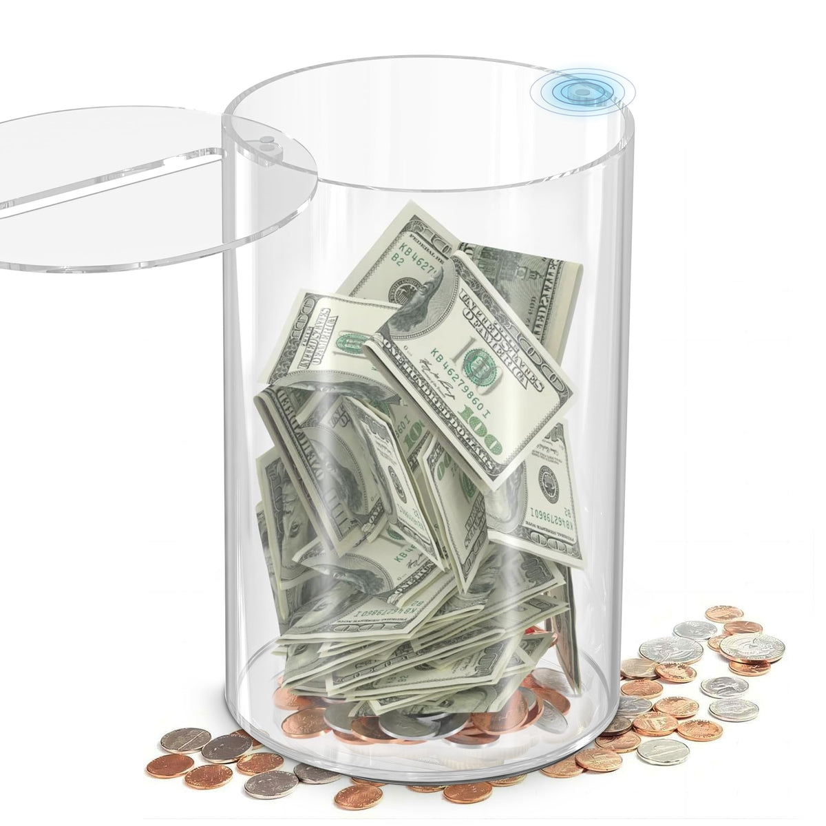 Clear Tip Jar - Acrylic Donation Box w/Magnetic Lid & Money Slot - Coin Jar for Small Business & Home Savings - Safe & Stylish Donation Jar - Modern Cash Box - Sturdy Bartender Accessories
