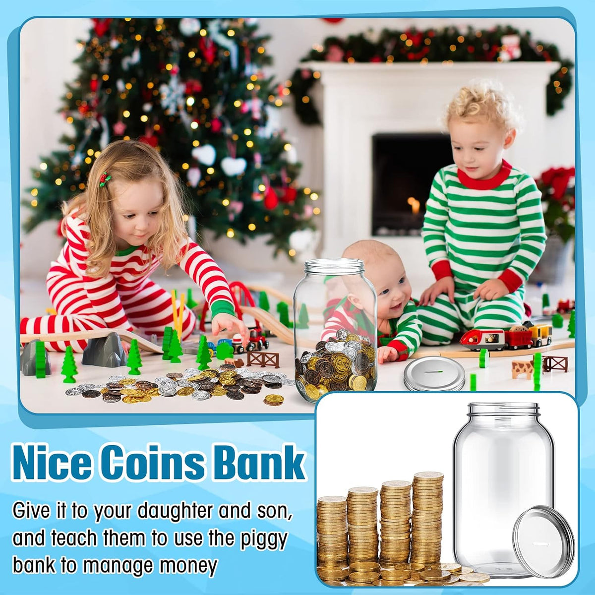 Yinkin 1 Gallon Large Clear Coin Bank Jar with Slotted Lid Large Piggy Change Bank for Adults Teens Holds About 3000 in Coins Glass Money Tip Change Savings Jar for Raffle Ticket Fund Adults Gift