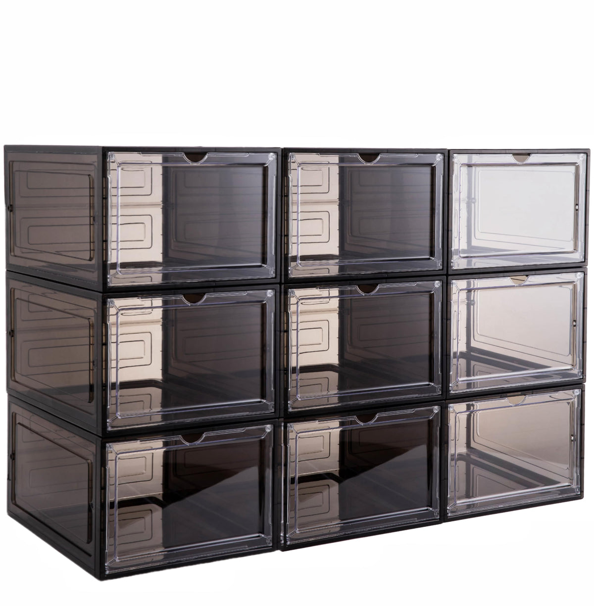 Attelite Clear Shoe Storage Boxes Stackable Shoe Organizer,Black,9Pack