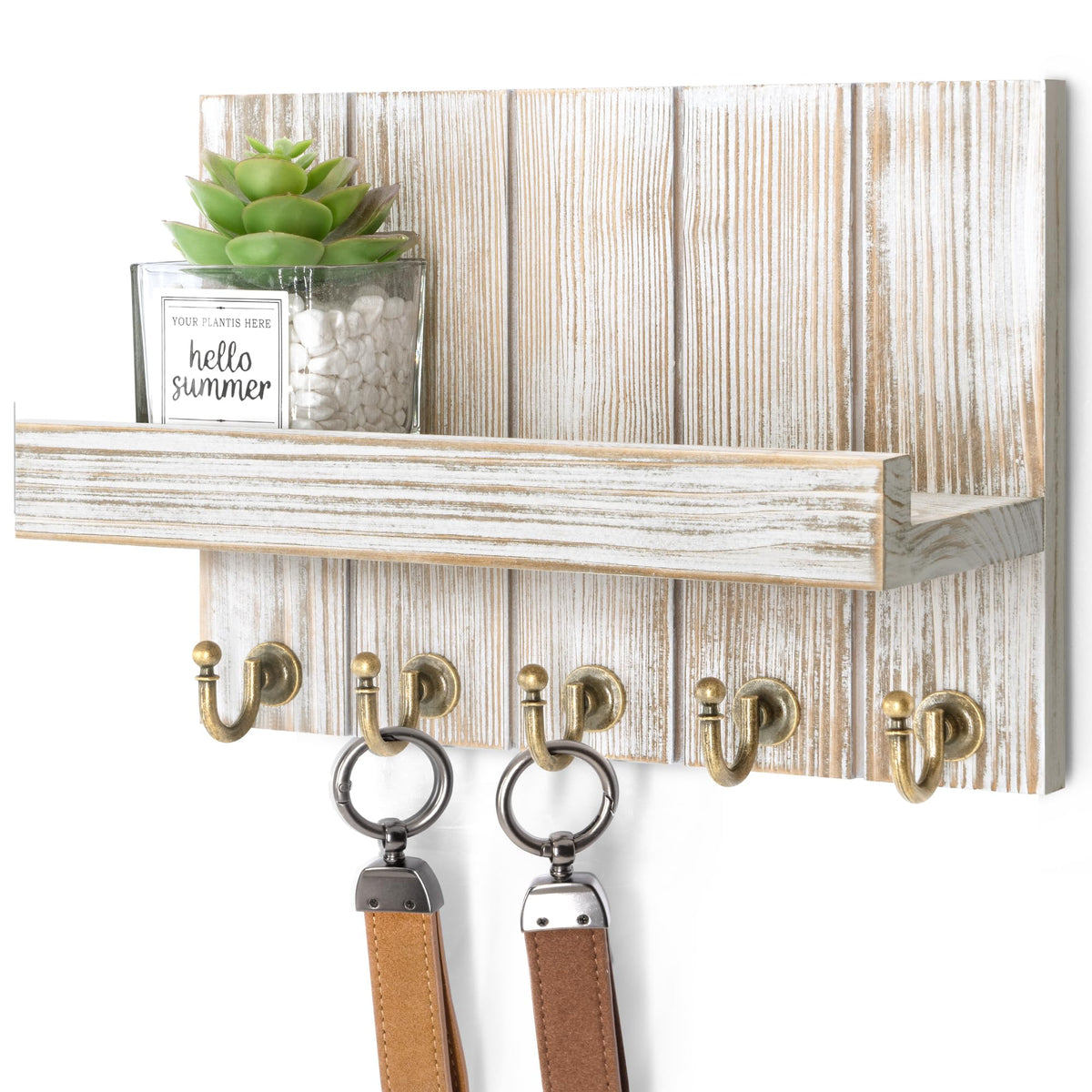 Rebee Vision Key Holder Wall Mount with 5 Key Hooks for Entryway, White