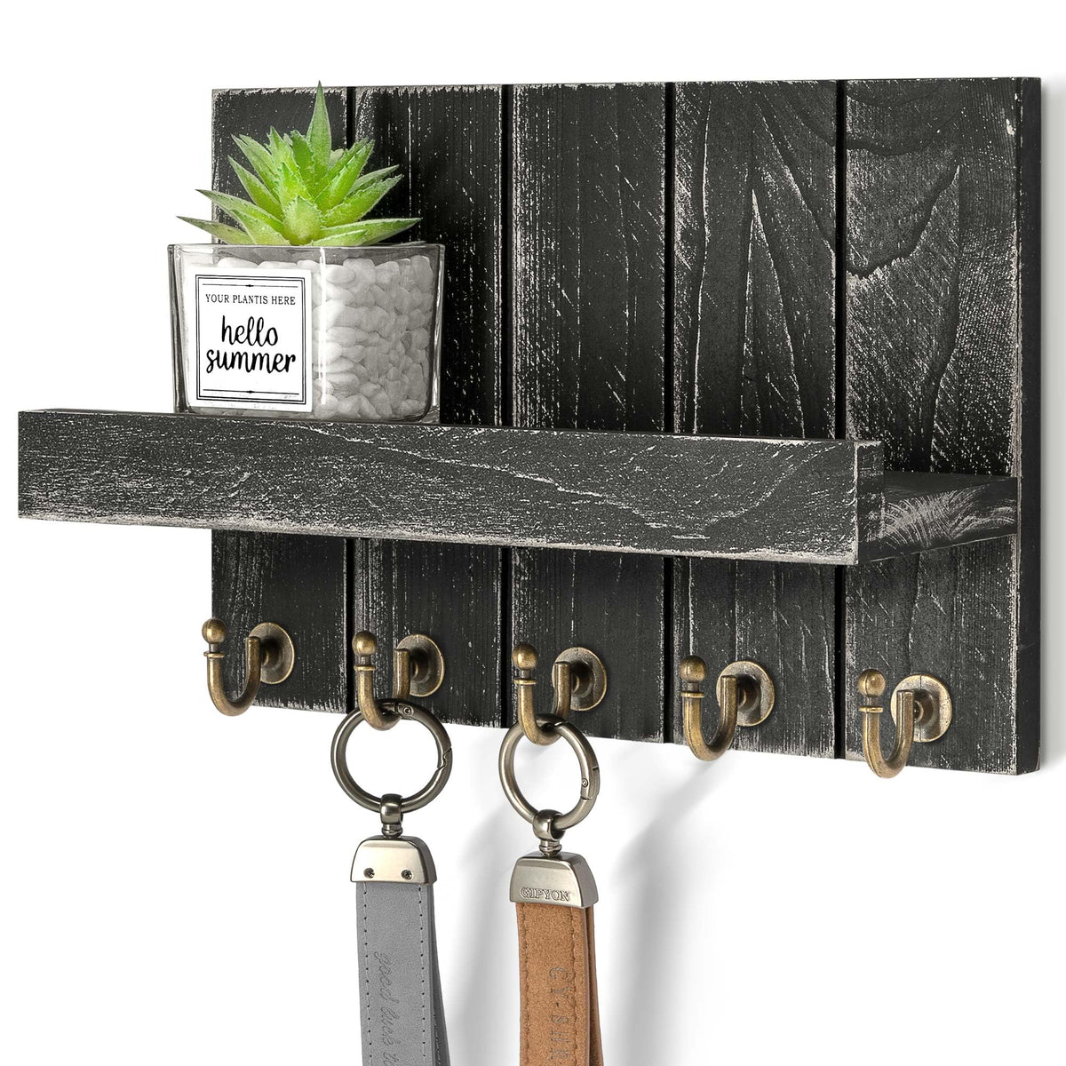 Rebee Vision Key Holder Wall Mount with 5 Key Hooks for Entryway, White