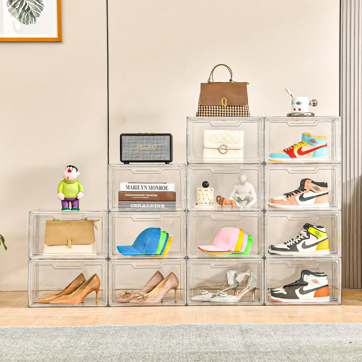 Magnetic Acrylic Clear Shoe Boxes – 360° Transparent Stackable Sneaker Storage & Organizer Box, Professional Shoe Display Case & Multipurpose Storage Bin for Closet (5pcs)