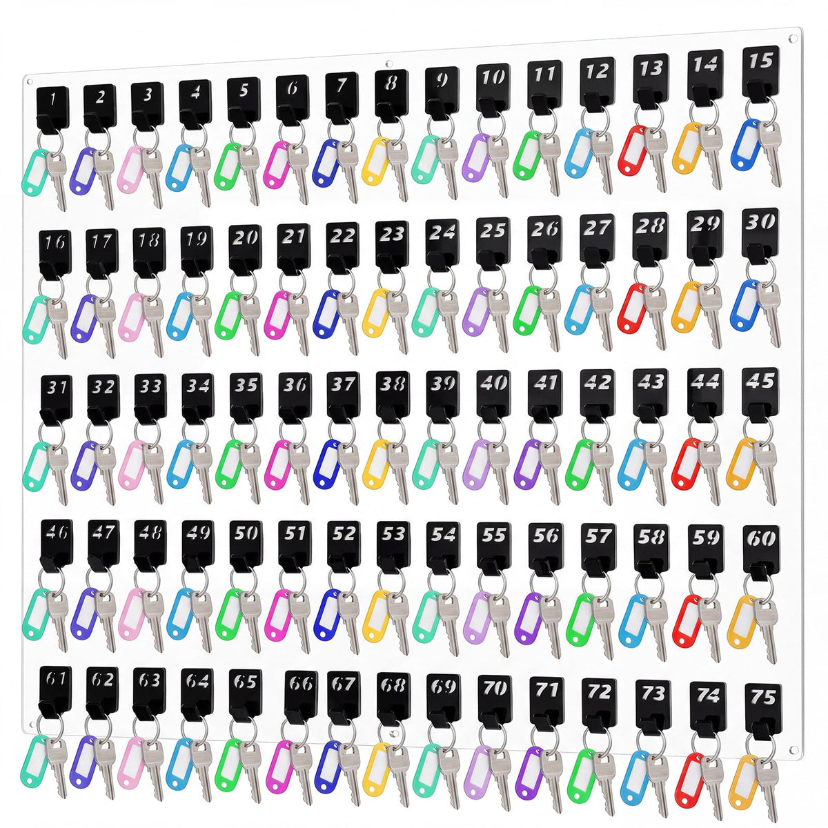 Beeveer Acrylic Key Holder Board with 30 Hooks, Wall Mount Organizer,Walnut