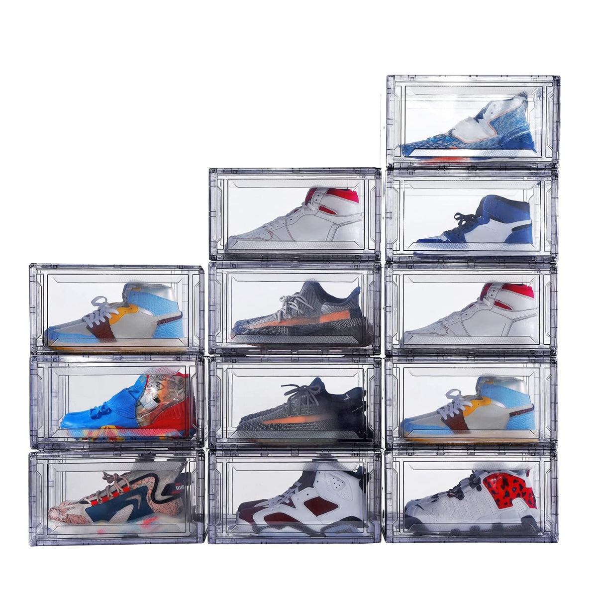 MMBABY 12 Pack Acrylic Clear Shoe Boxes, Ultra Clear Stackable Sneaker Display Cases with Magnetic Door, Professional Grade Shoe Display Case for Sneakers & Boots, Fits Up to US Men's Size 15
