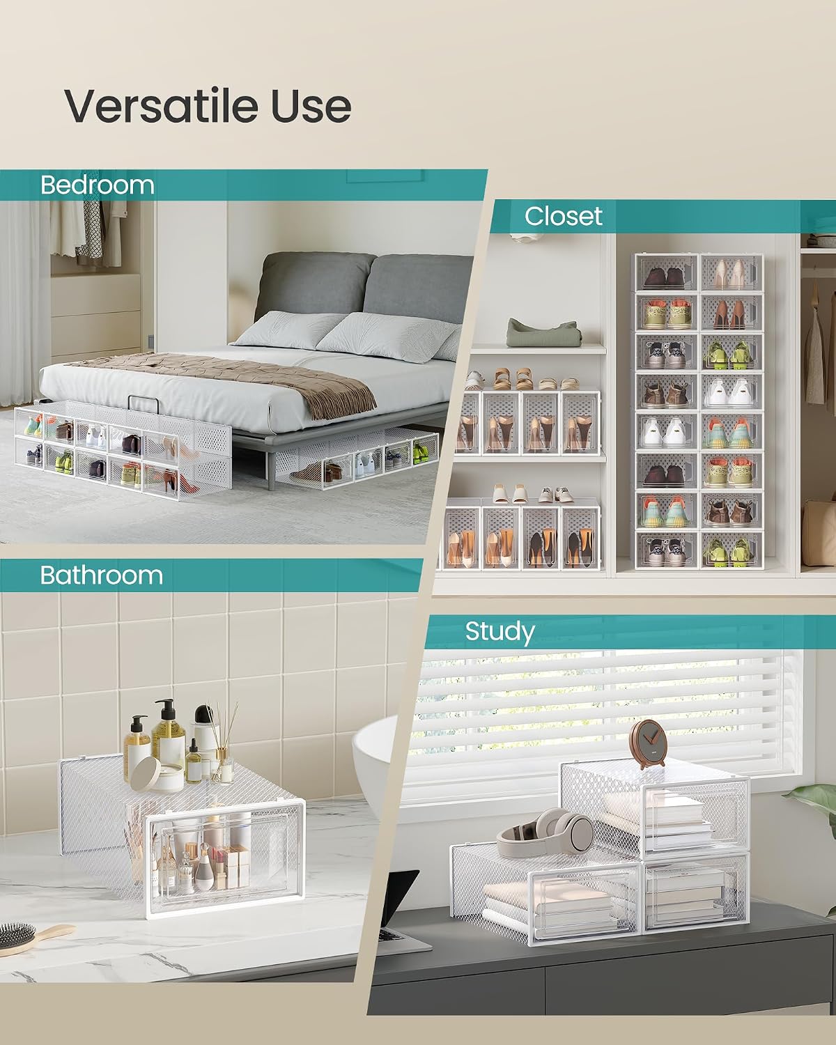 SONGMICS Shoe Boxes, Clear Plastic Sneaker Box, Pack of 15