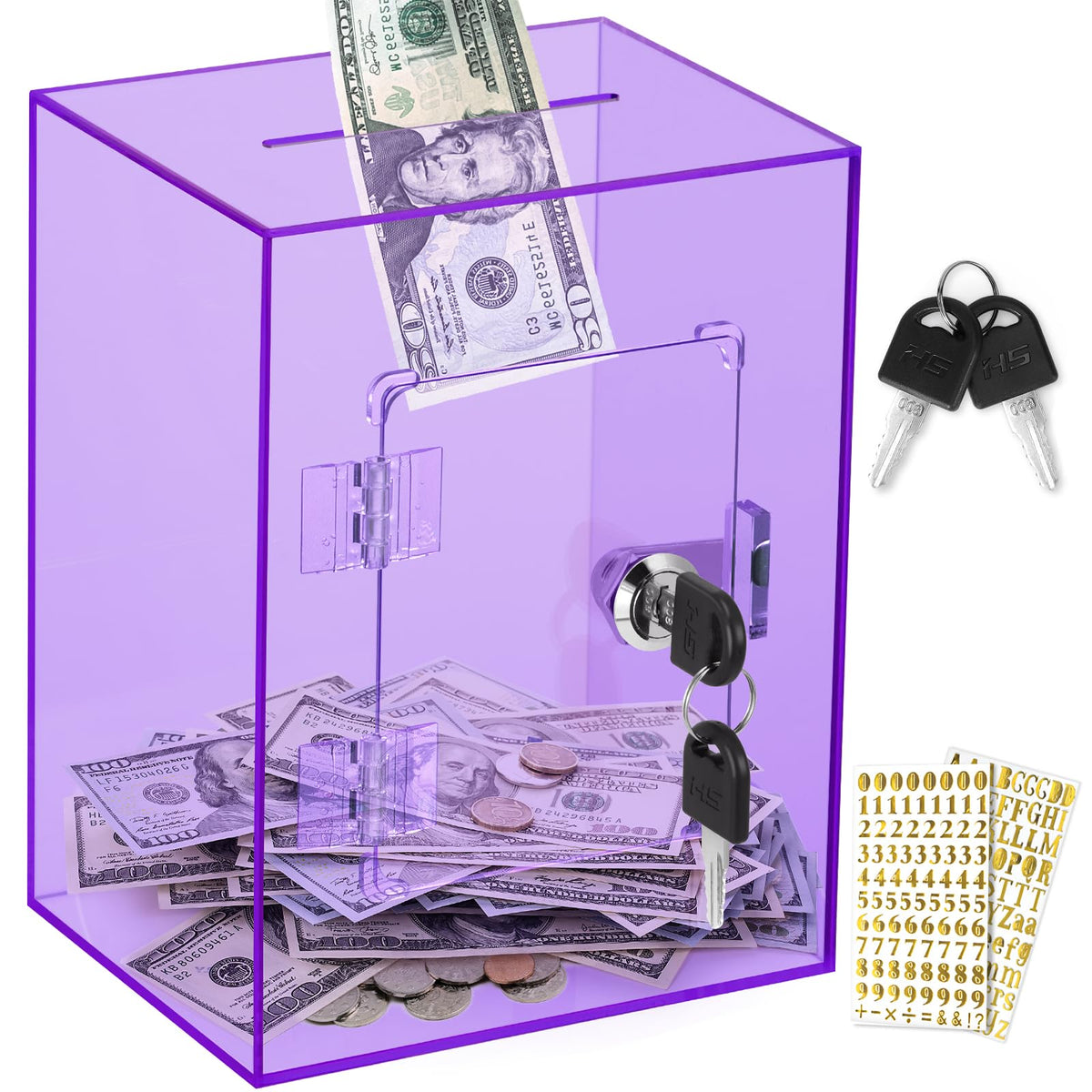 X-Large Piggy Bank for Adults Kids, Acrylic Clear Piggy Bank with Key