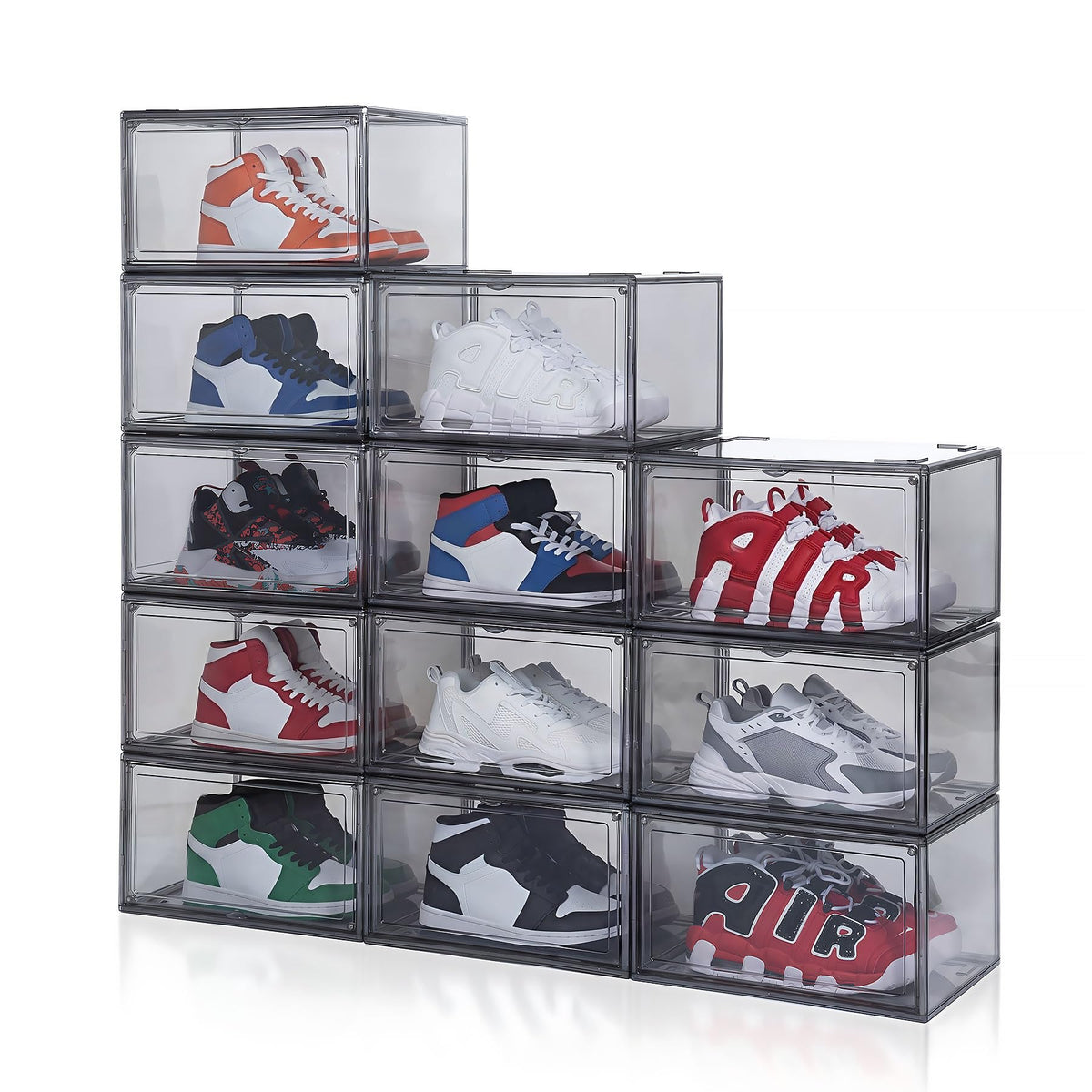 MMBABY 12 Pack Acrylic Clear Shoe Boxes, Ultra Clear Stackable Sneaker Display Cases with Magnetic Door, Professional Grade Shoe Display Case for Sneakers & Boots, Fits Up to US Men's Size 15
