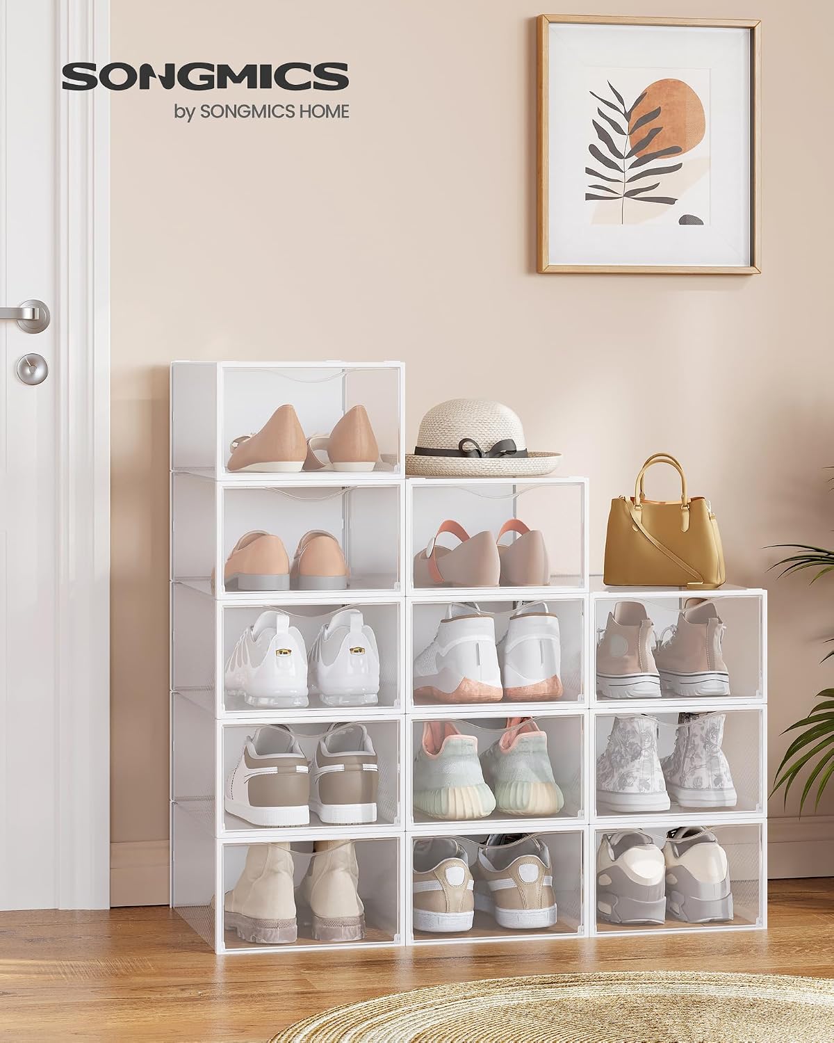 SONGMICS Shoe Boxes, Stackable Sneaker Containers for Closet, 12 Pack