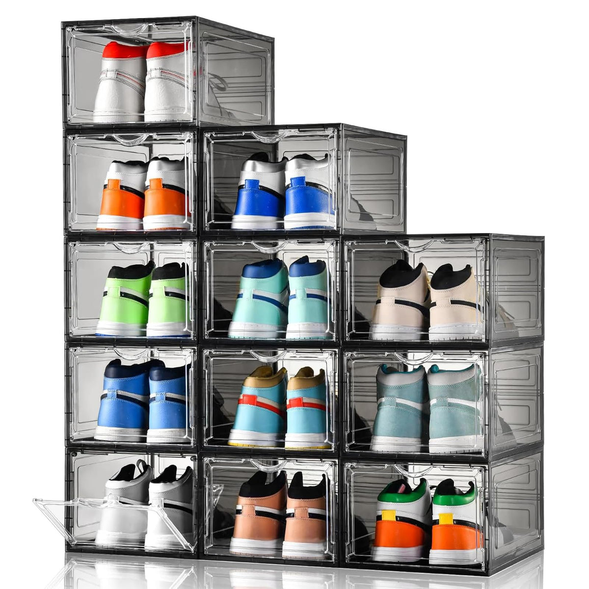 Clemate Upgraded X-Large Shoe Storage Box,8 Pack,Shoe Box Clear Plastic Stackable,Drop Front Shoe Box with Clear Door,Shoe Organizer and Shoe Containers For Sneaker Display,Fit up to US Size12