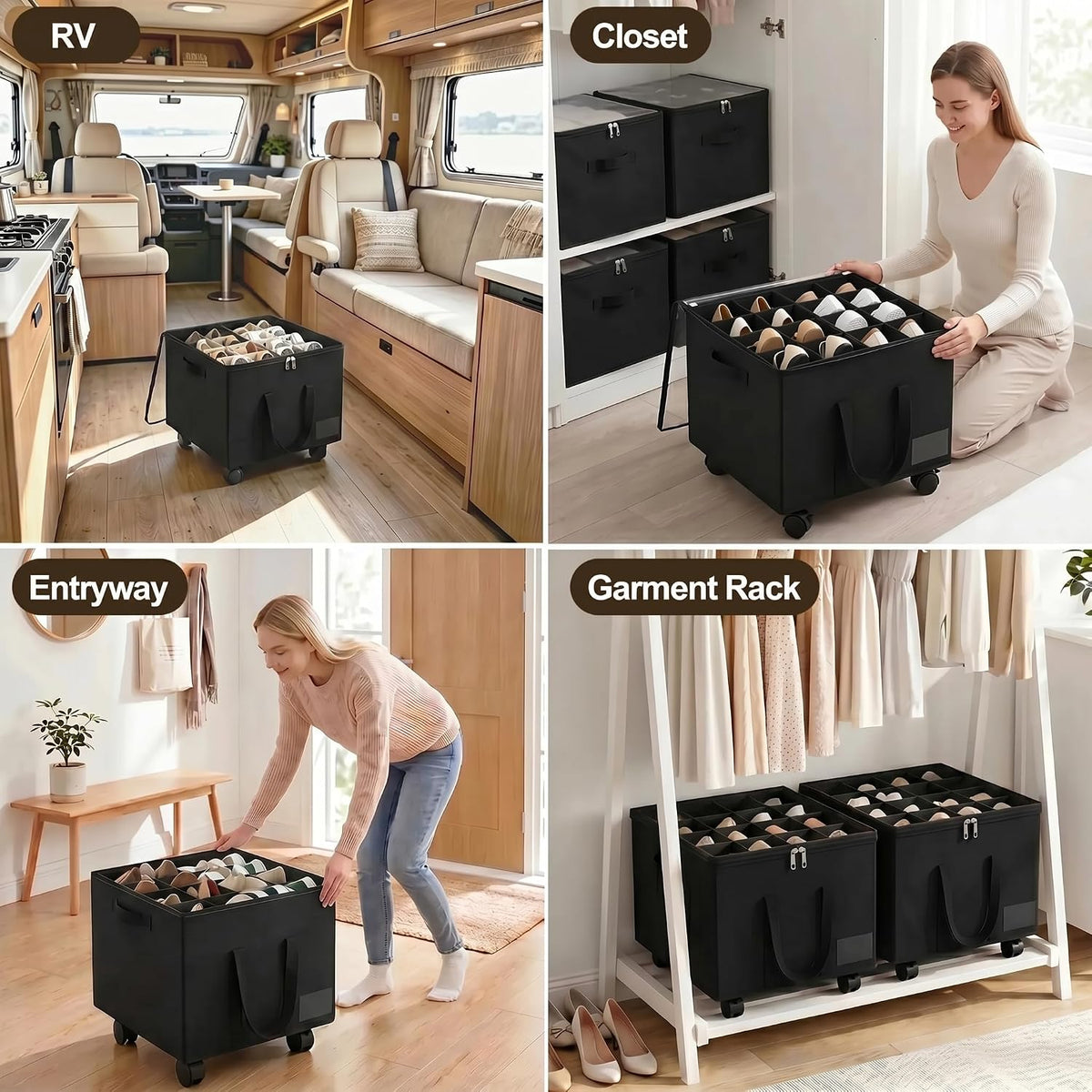 Large Shoe Organizer for Closet, 16 Pairs Shoe Storage Box Black
