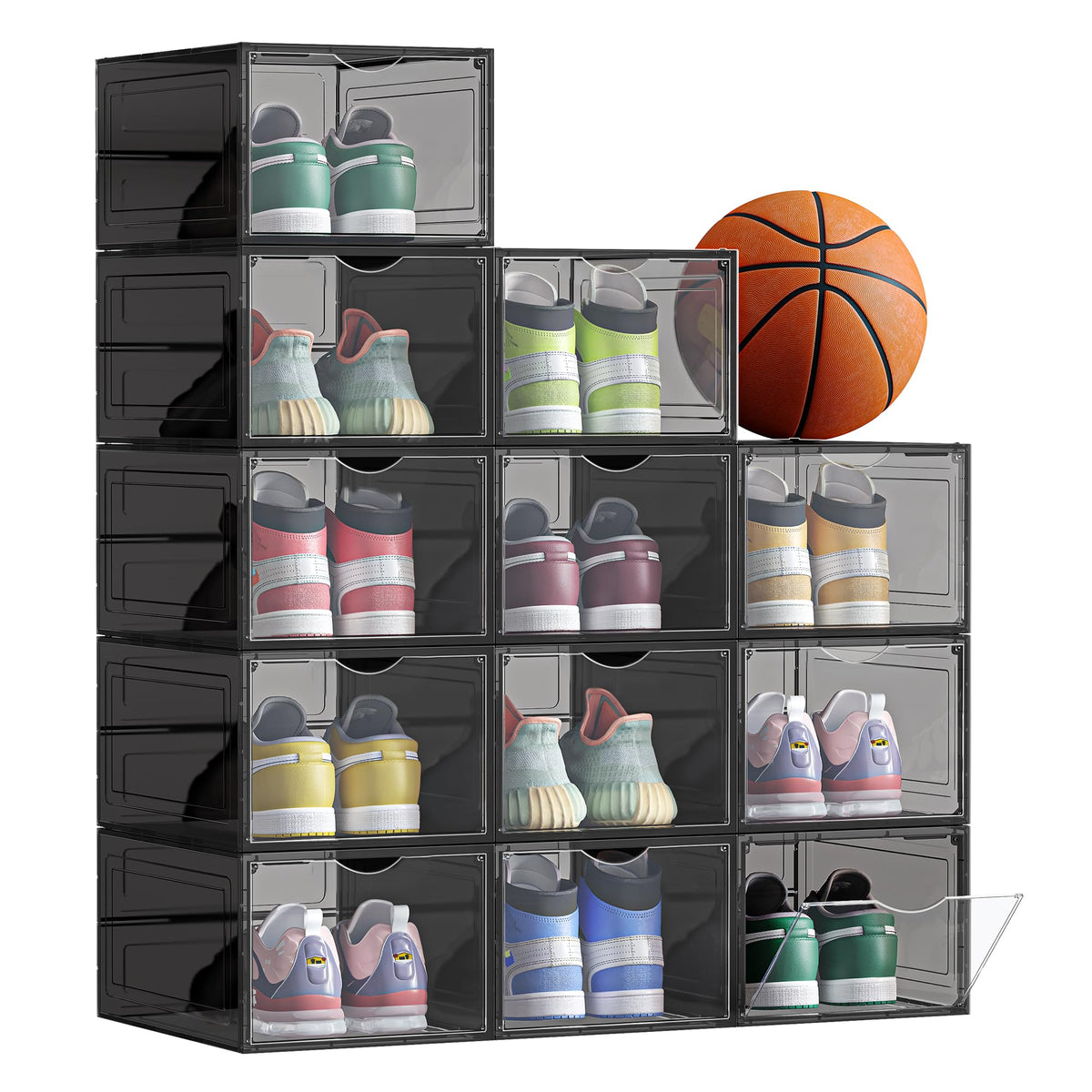 SONGMICS Shoe Boxes, Set of 12, Clear Plastic Sneaker Box, Up to US Size 11