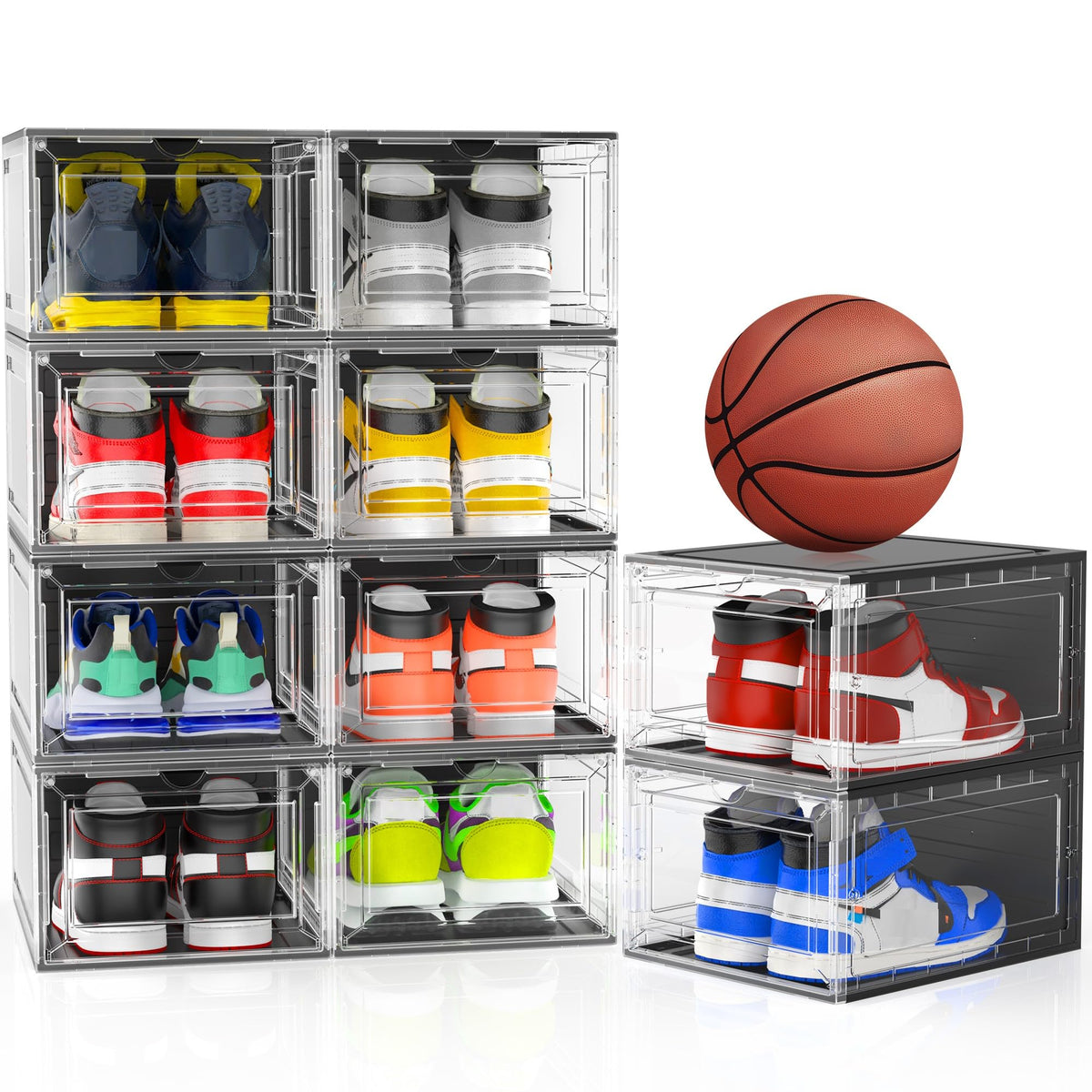 10 Pack Thickened Plastic Clear Stackable Shoe Box Organizer, White