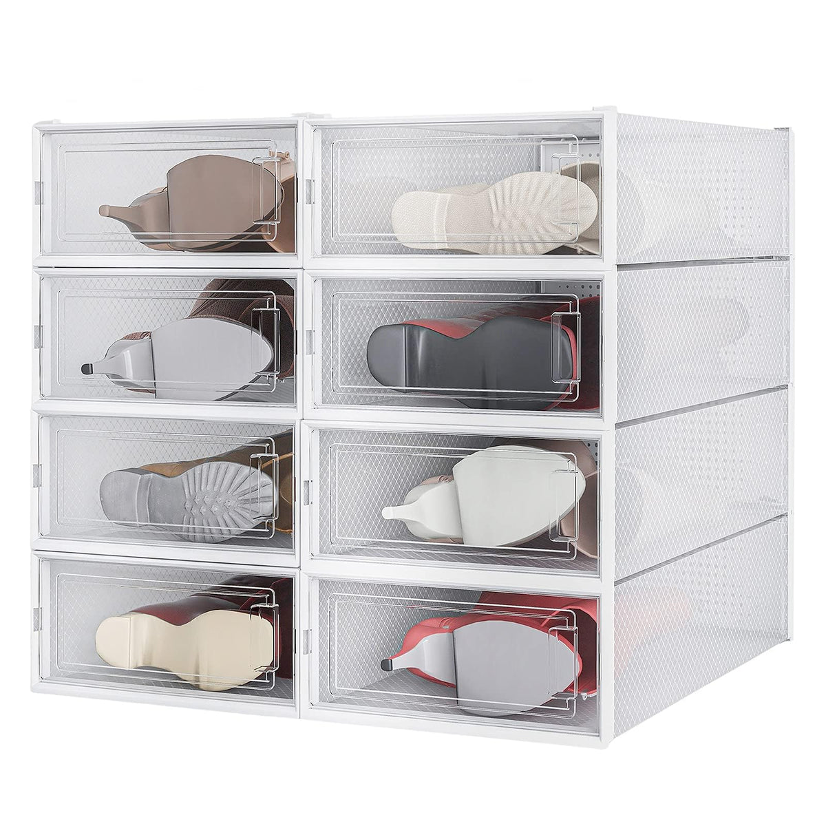 4-Piece Extra Large Boot and Shoe Storage Boxes, Stackable Clear Plastic Shoe Organizer, Space-Saving Shoe Boxes for Boots, Sneakers, and High Heels, Clear