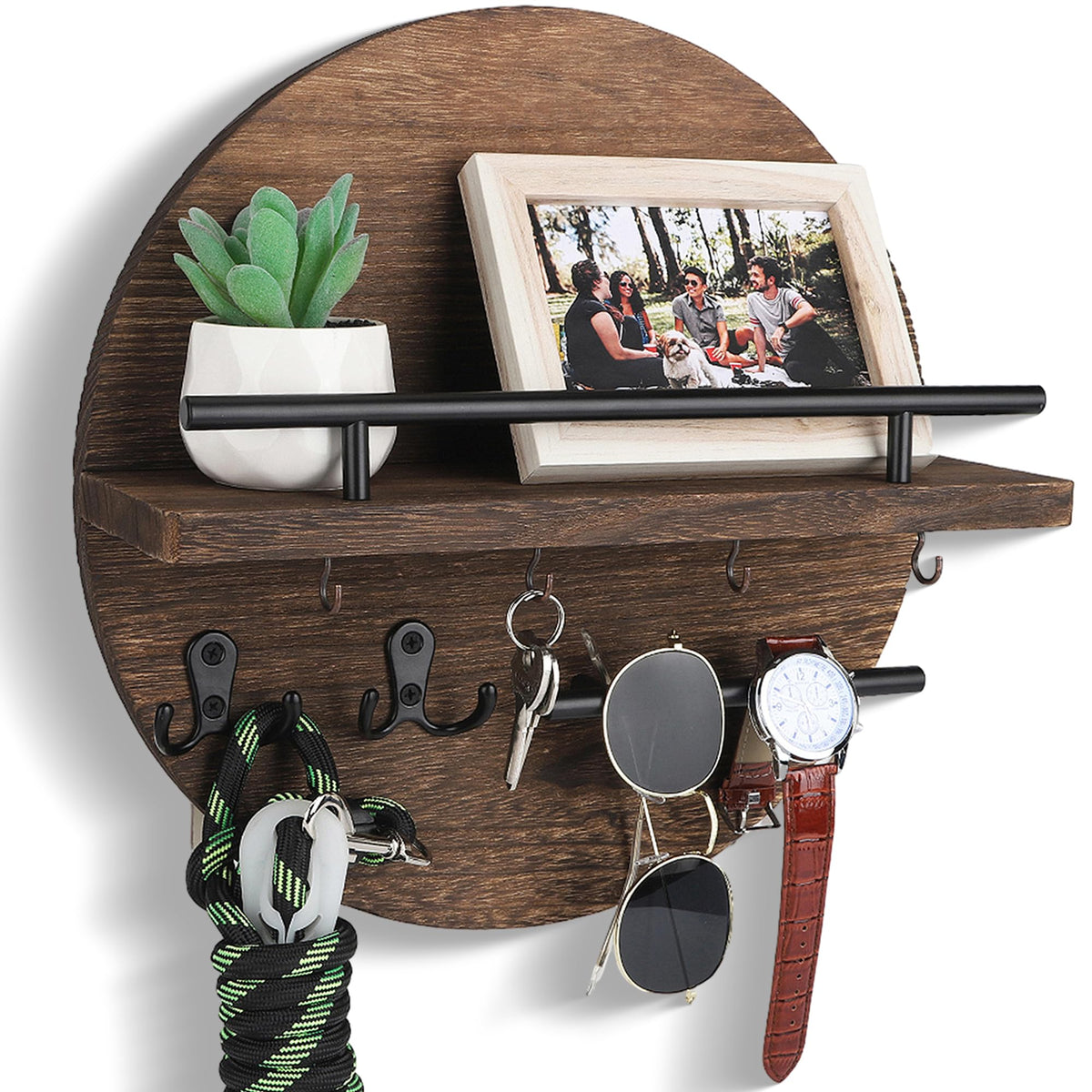 Key Holder Wall Mount with Shelf and Hooks, Mail Organizer for Wall