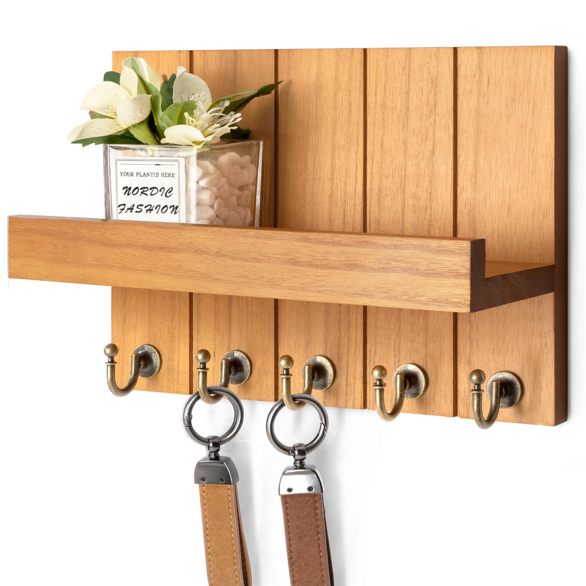 Rebee Vision Key Holder Wall Mount with 5 Key Hooks for Entryway, White