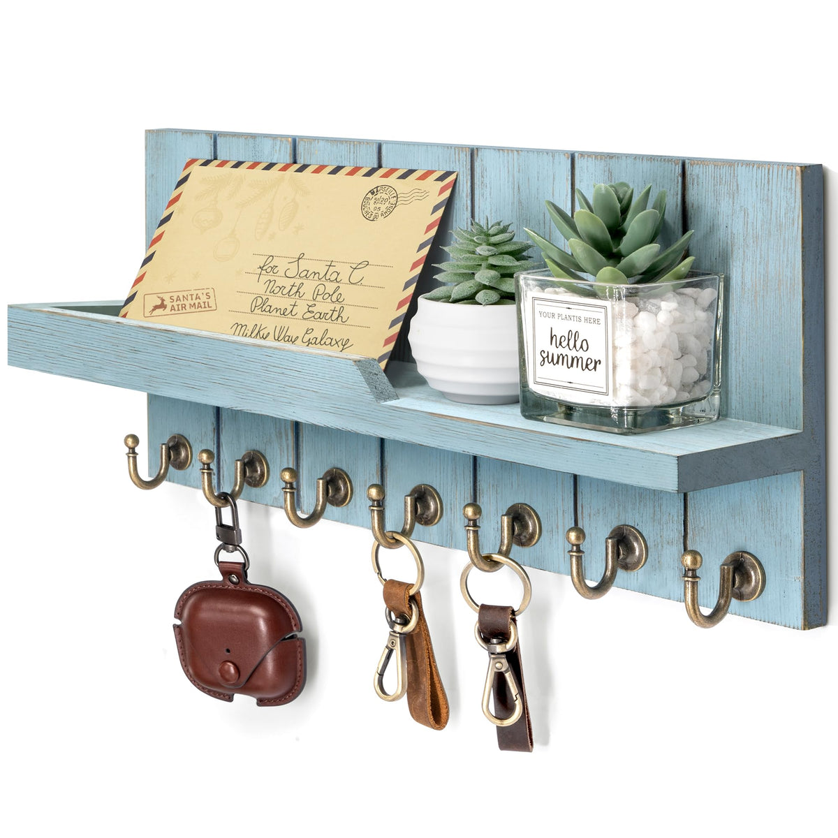 Rebee Vision Key Holder Wall Mount with 5 Key Hooks for Entryway, White