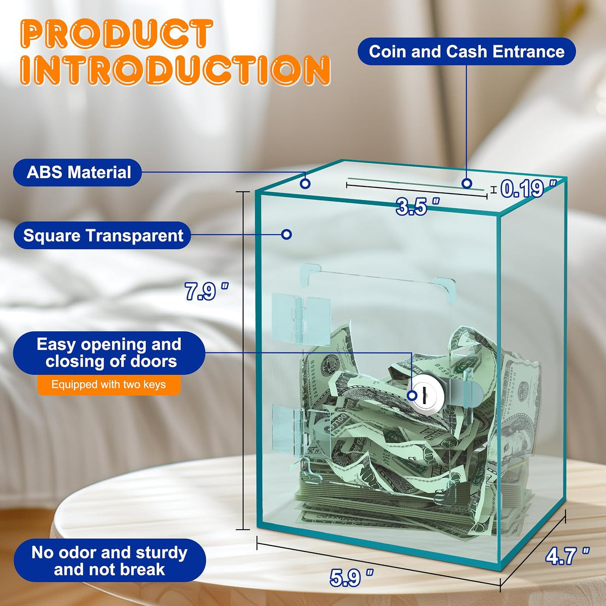Large Acrylic Clear Piggy Bank, Money Saving Box for Cash Saving with Key, Openable Clear Acrylic Savings Jar for Adults Kid (Blue-Green)