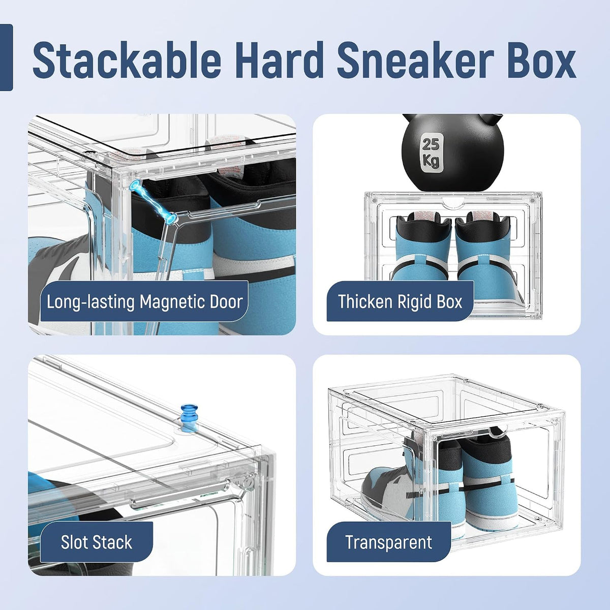 10 Pack Thickened Plastic Clear Stackable Shoe Box Organizer, White