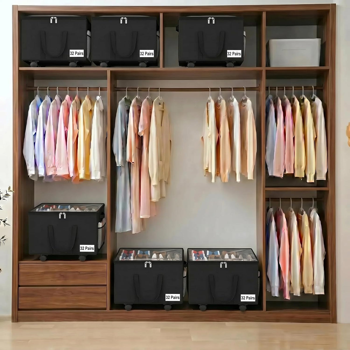 Large Shoe Organizer for Closet, 16 Pairs Shoe Storage Box Black