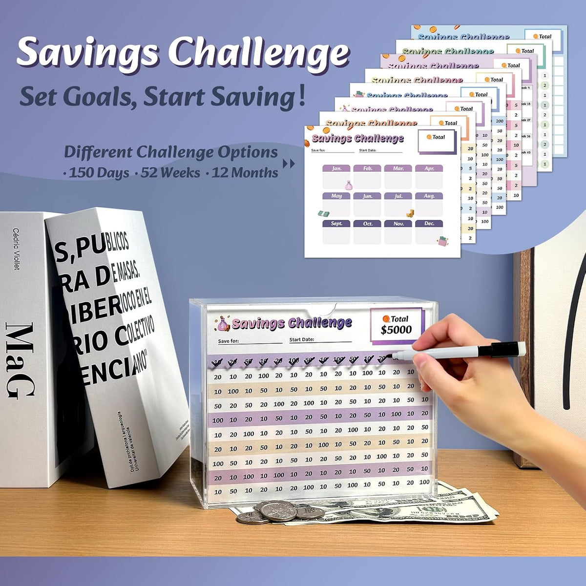 Clear Piggy Bank with Lock - Reusable Acrylic 10k Savings Box(Small)