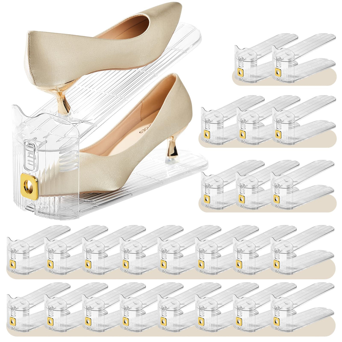 Shoe Slots Organizer,20 PACK Transparent Shoe Stacker Adjustable Shoe Slot Organizer Space Saver Shoe Rack Holder Shoe Storage Organizers for Closet,Transparent