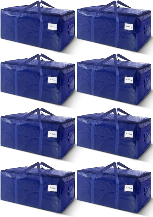 8 Pack Extra Heavy Duty Large Moving Bags with Strong Zipper & Carrying Handles, Sturdy Clothes Storage Bags Totes Bins, Packing Bag Move Boxes College Moving Supplies, Dark Blue - 24 gal